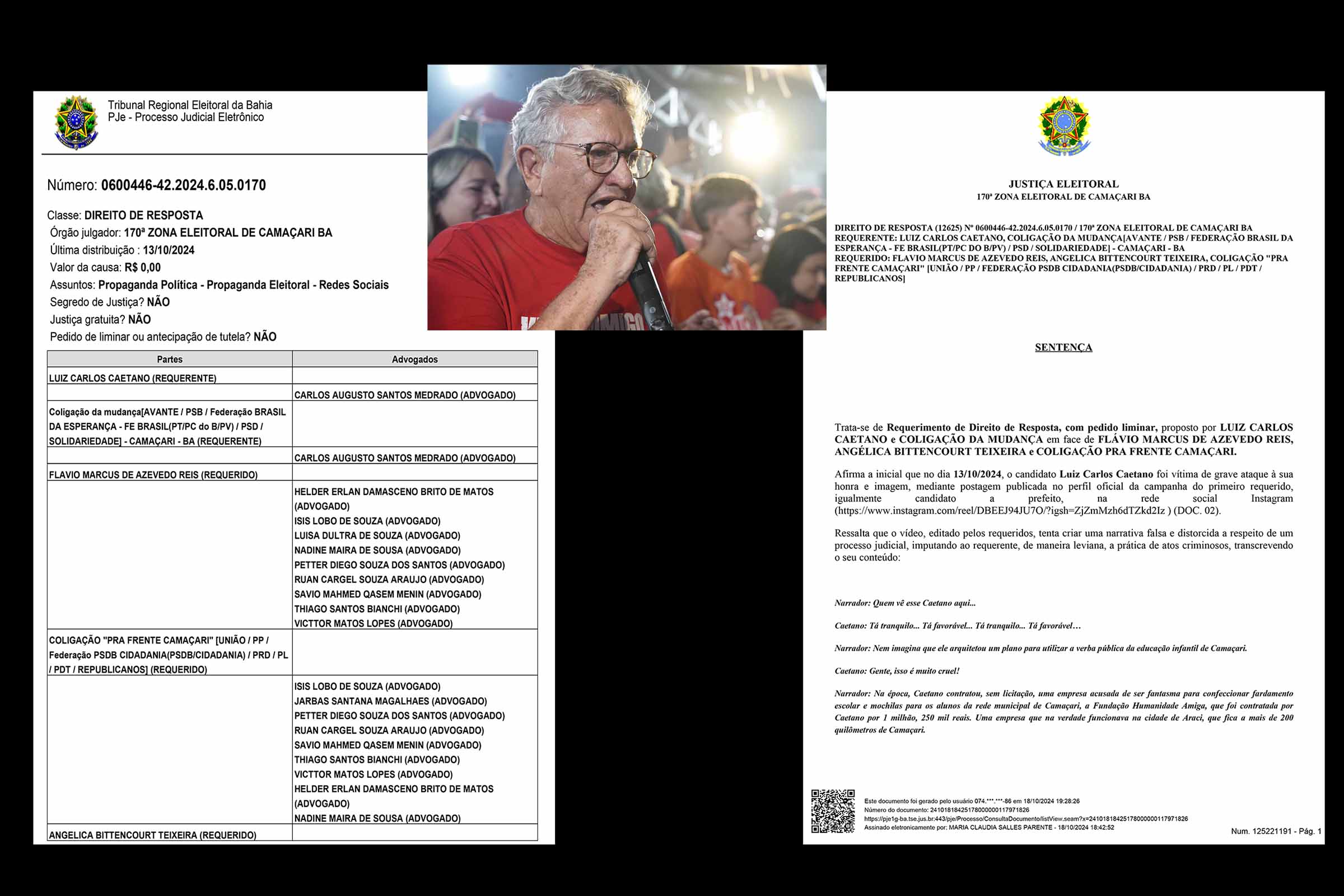 A decisão da Justiça Eleitoral de Camaçari garante a Luiz Carlos Caetano o direito de resposta após publicação nas redes sociais de Flávio Matos.