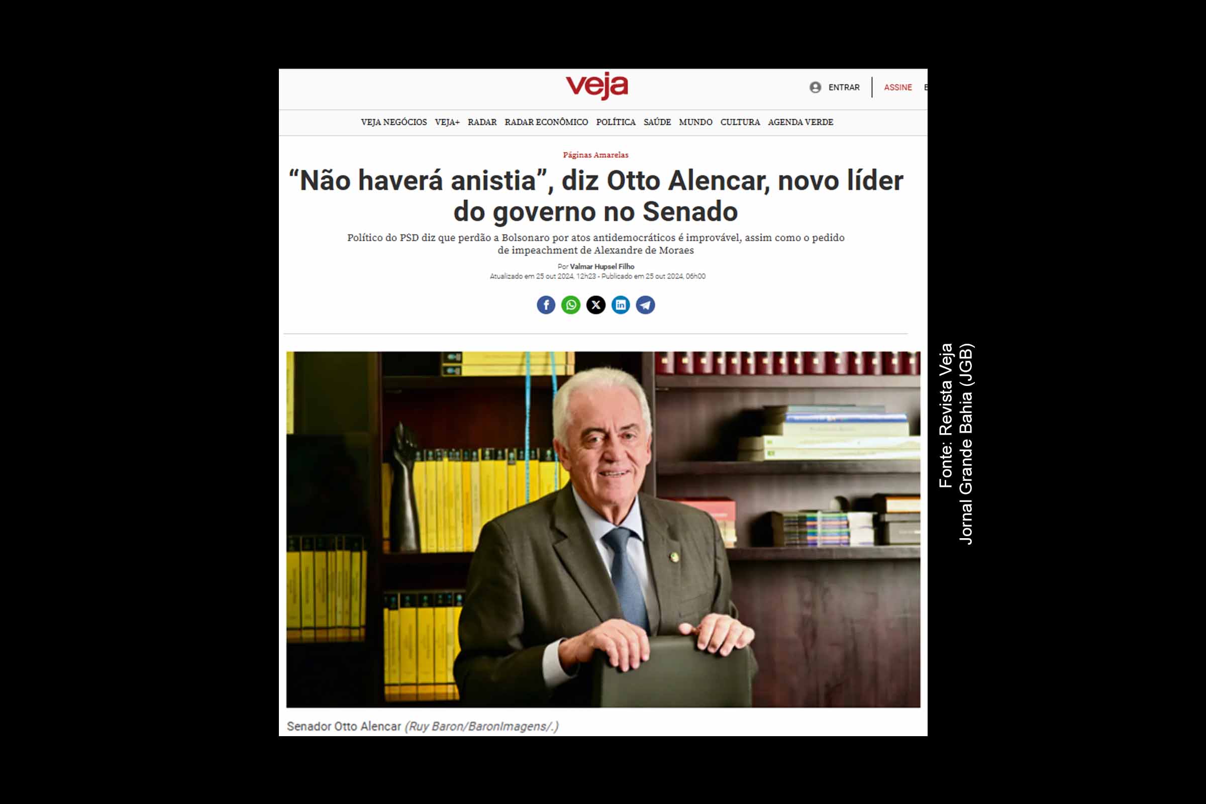 Senador Otto Alencar, novo líder do governo no Senado, critica tentativa de anistia e enfatiza o papel do STF na preservação da democracia.