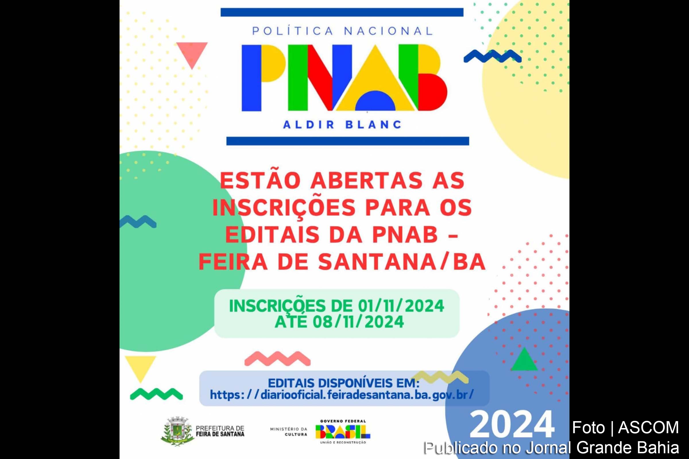 Os editais da Política Nacional Aldir Blanc estão disponíveis para artistas e agentes culturais de Feira de Santana, com prazos para inscrições entre 1º e 8 de novembro.