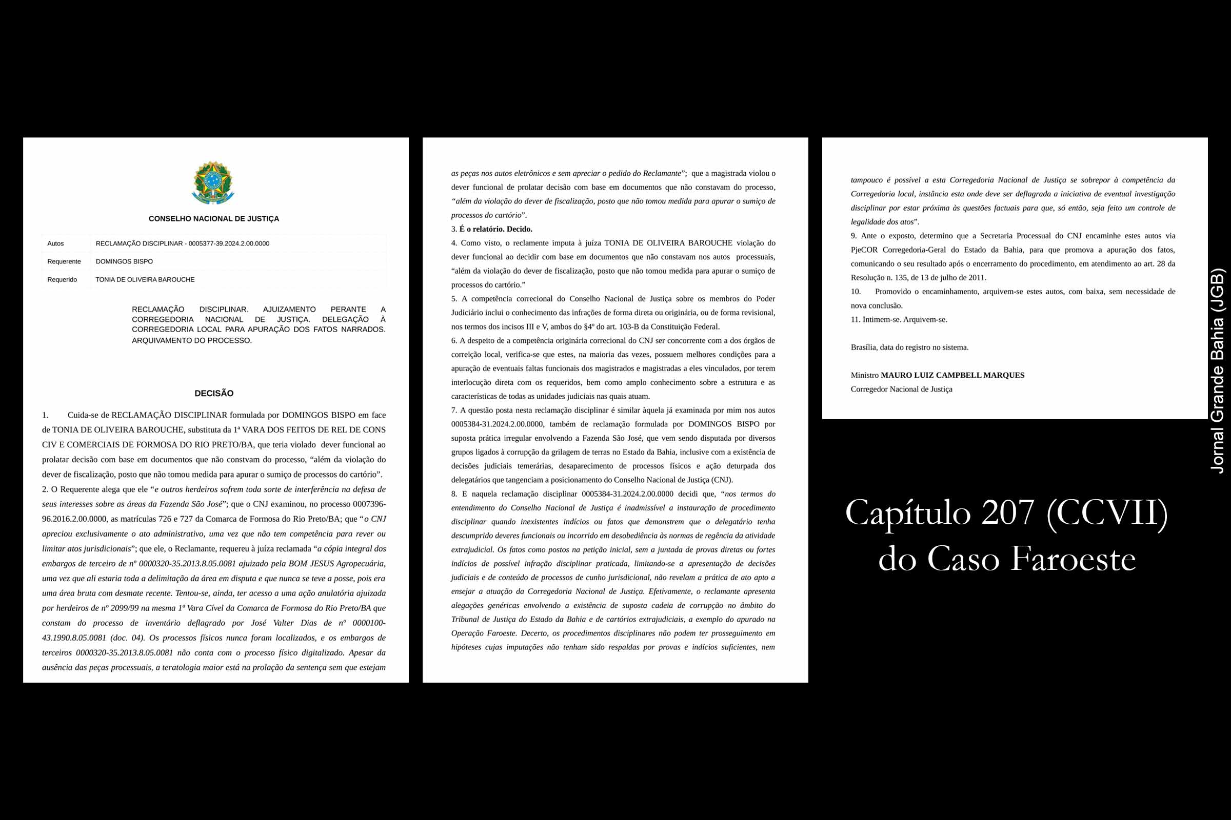 O que diz o corregedor nacional de Justiça ao determinar que TJBA apure denúncia de Domingos Bispo sobre registro imobiliário em conflito fundiário do Caso Faroeste