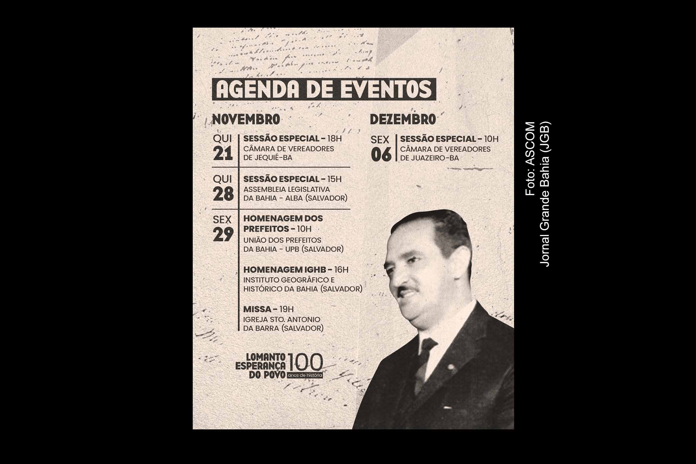 A cidade de Salvador realizará uma série de eventos para celebrar o centenário de nascimento de Antônio Lomanto Júnior, ex-governador da Bahia, entre os dias 28 de novembro e 6 de dezembro. As homenagens, que incluirão sessões especiais e celebrações em diversas instituições, visam relembrar sua trajetória e seu impacto no desenvolvimento do estado. O evento contará com a presença de autoridades e familiares, destacando o legado de Lomanto Júnior para a política baiana.