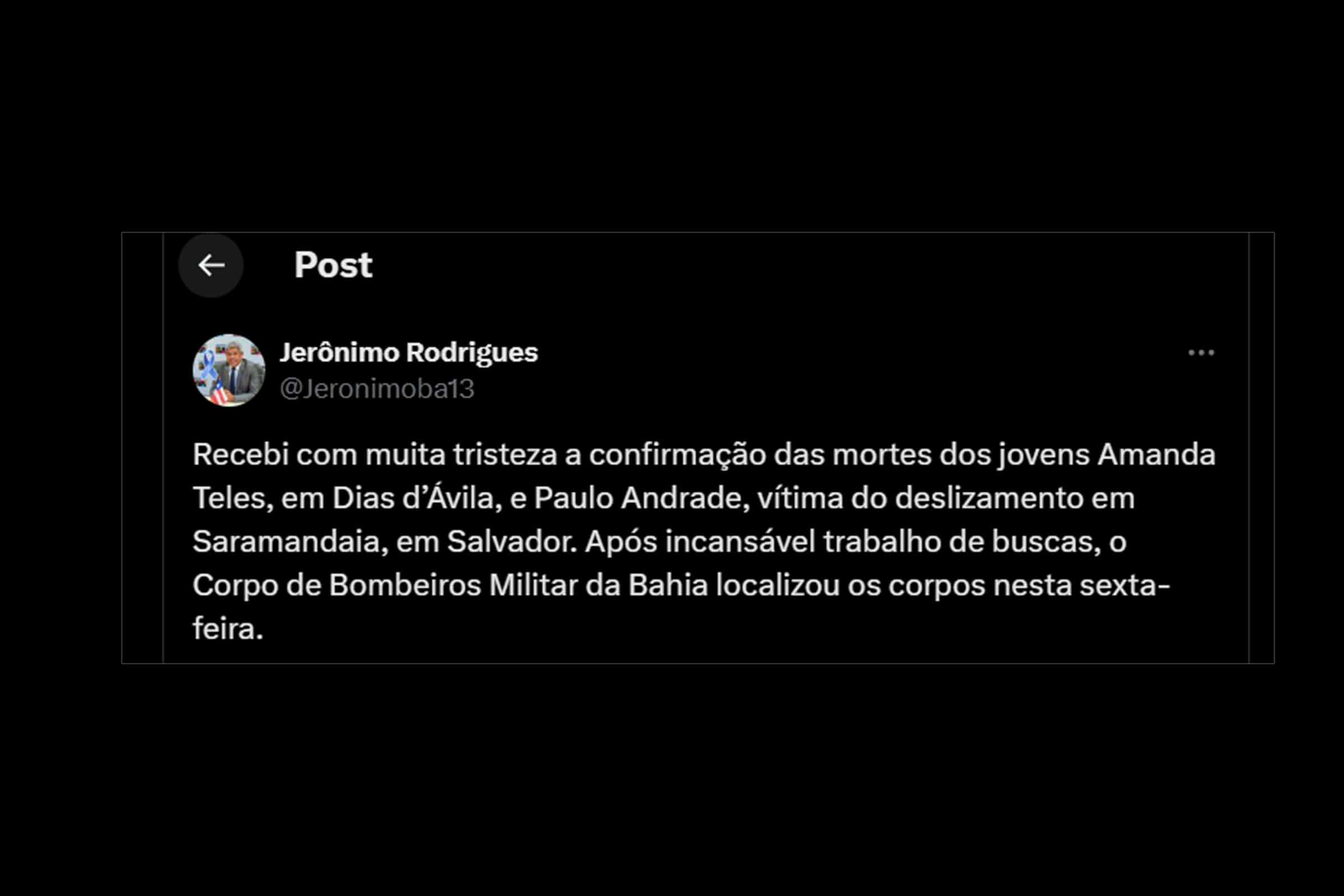 Governador Jerônimo Rodrigues lamenta mortes de jovens após fortes chuvas em Salvador e Dias D’Ávila