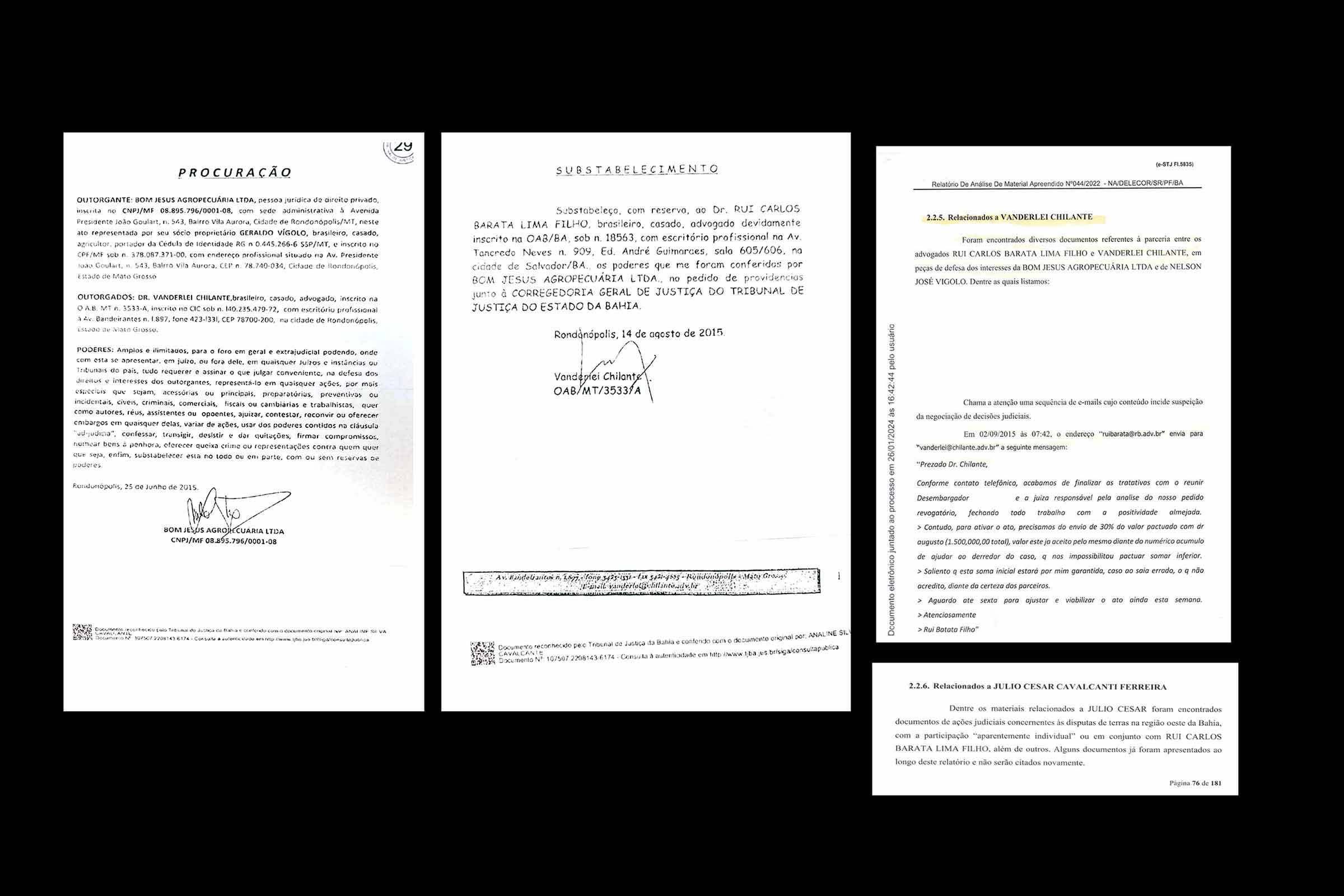 Exclusiva: Em 2015, Vanderlei Chilante substabelece poderes a Rui Barata para representar a Bom Jesus Agropecuária no TJBA, empresa envolvida no Caso Faroeste