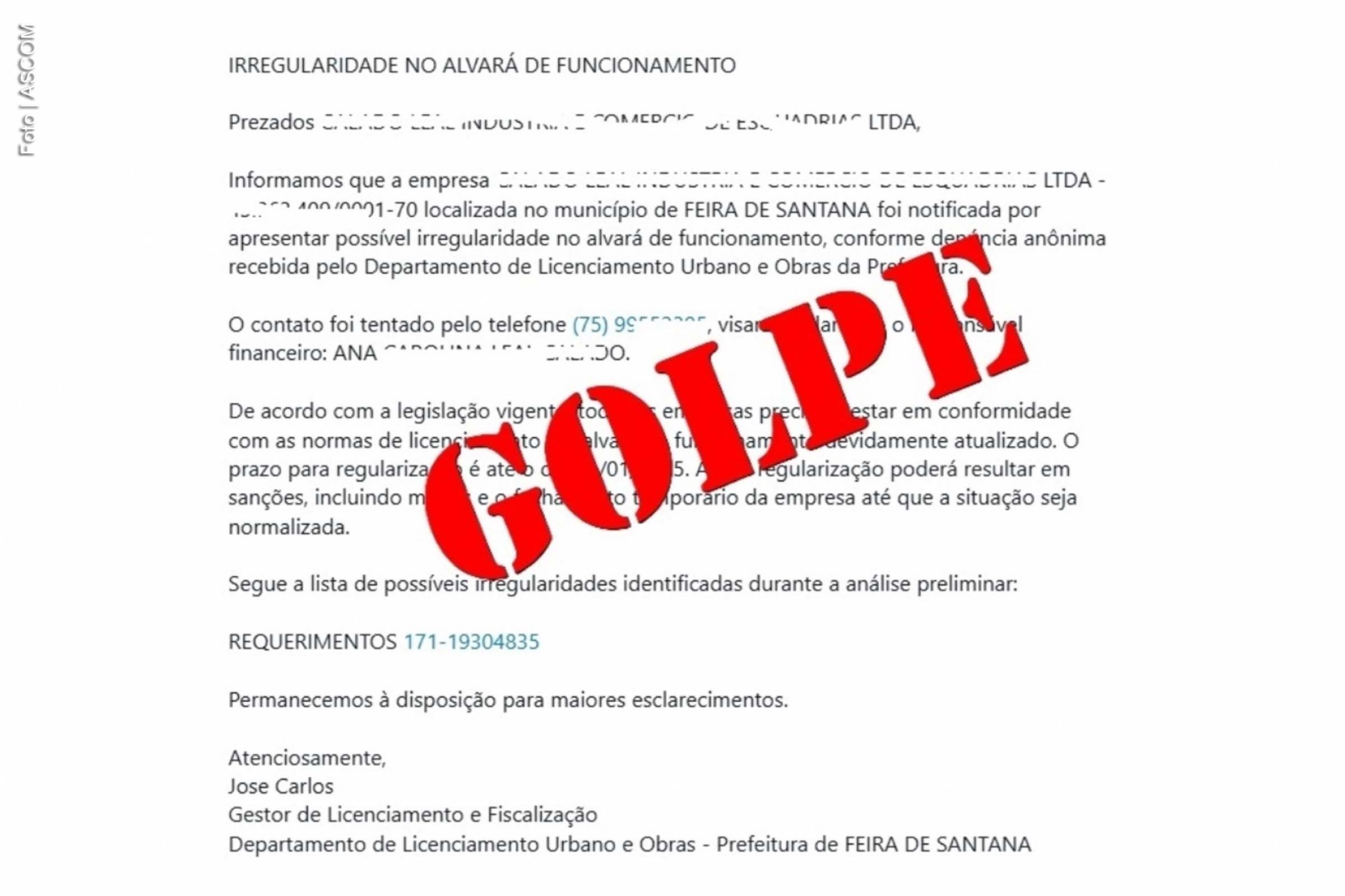 Golpistas utilizam nome da SEDUR de Feira de Santana para obter dados de empresas, alerta Governo Ronaldo
