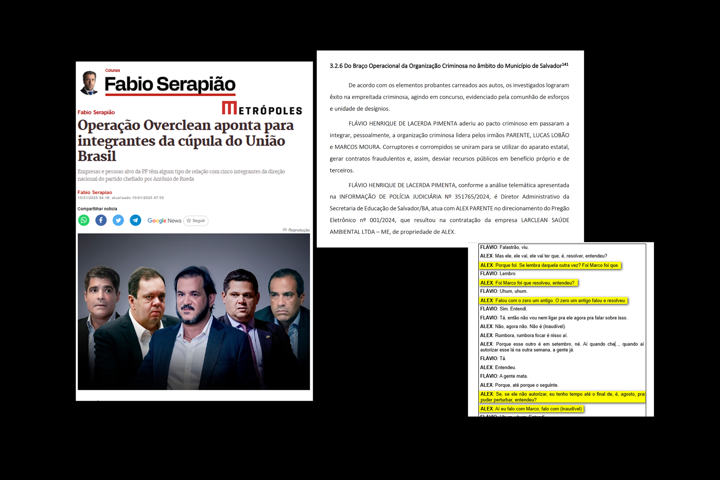 Relatório da PF demonstra aproximação política entre membros da liderança nacional do União Brasil e investigados na Overclean