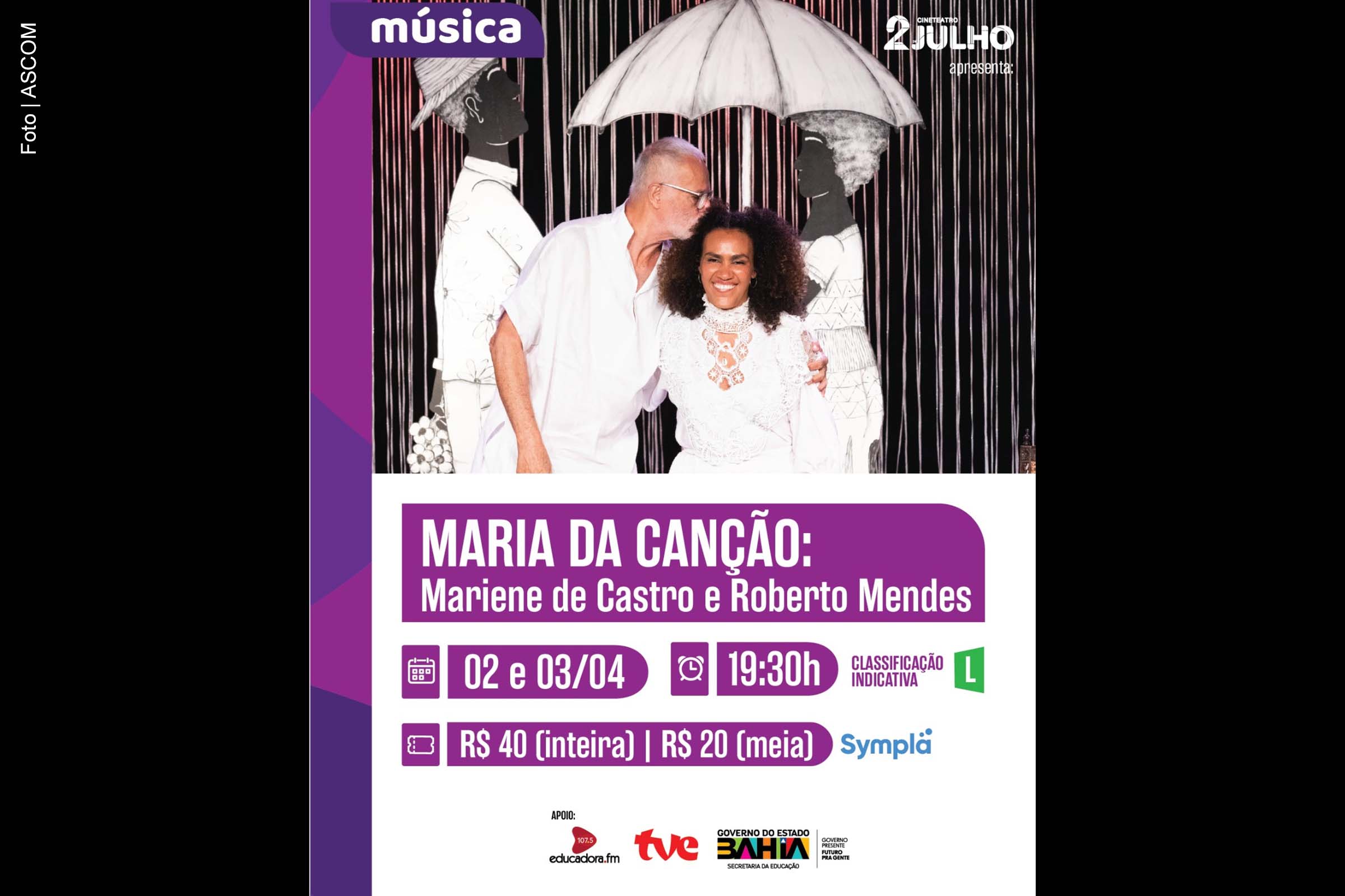 Espetáculo “Maria da Canção” será realizado nos dias 02 e 03 de abril, em Salvador.