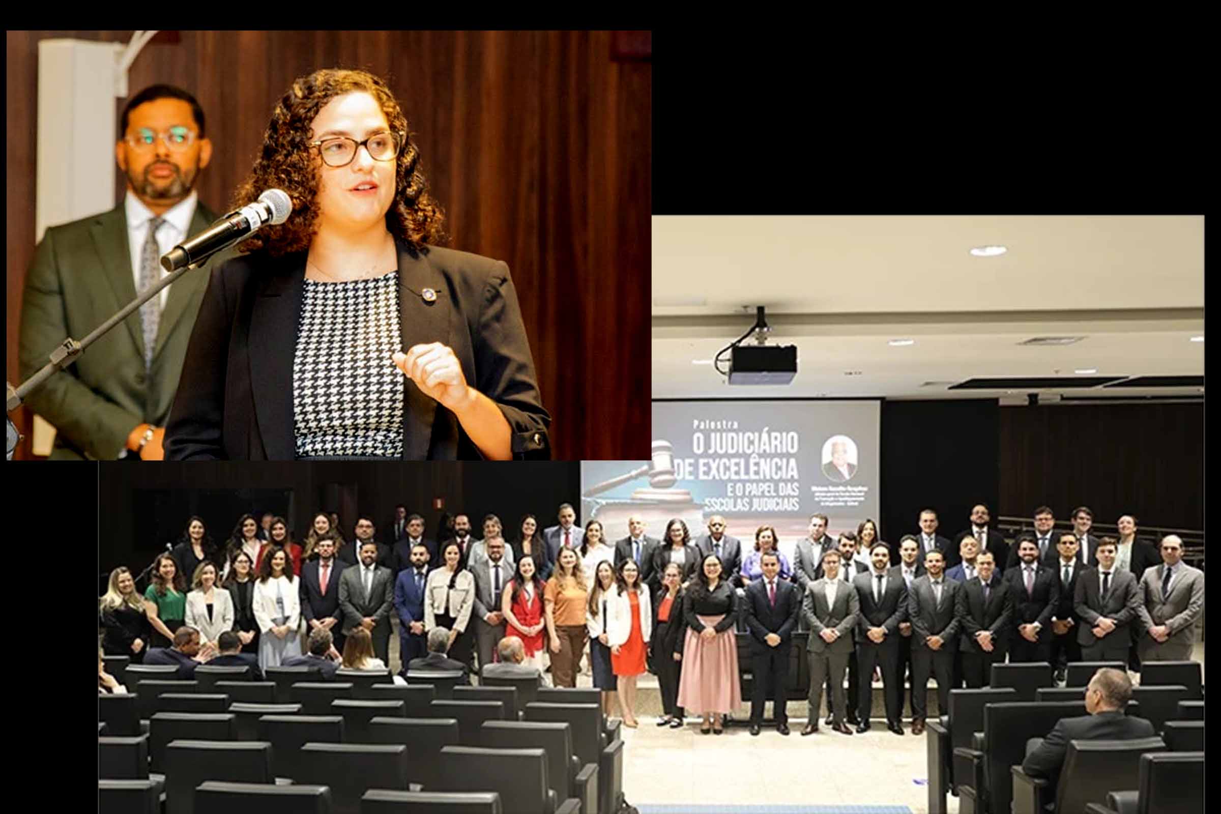 Ministro Benedito Gonçalves (STJ) e a juíza Isabela Rebouças Maia participam da solenidade de encerramento do curso de formação da Ejug, com presença de autoridades do TJGO e TRF1.