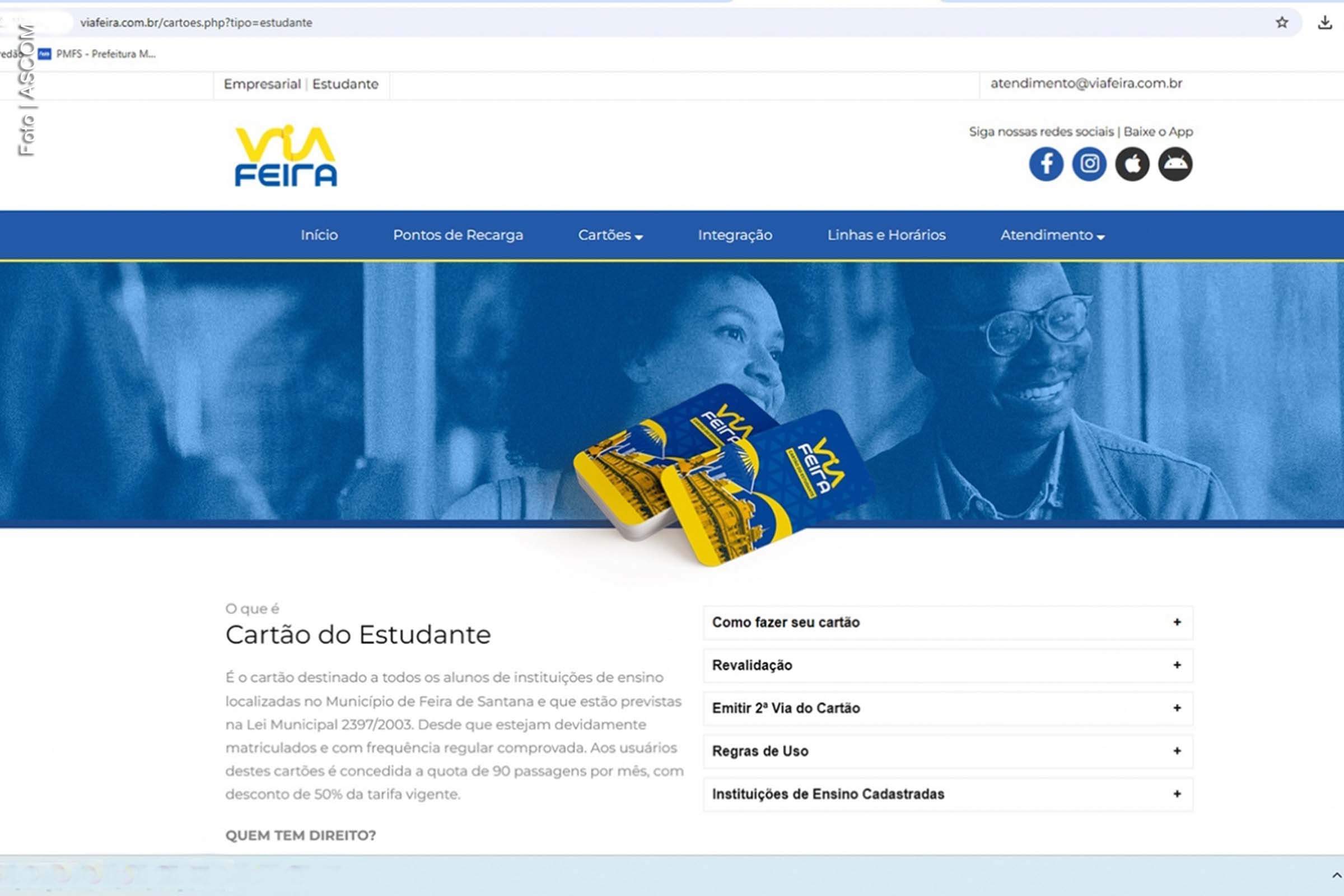 Prazo final para revalidação do Cartão Via Feira encerra-se no domingo (31/03/2024).