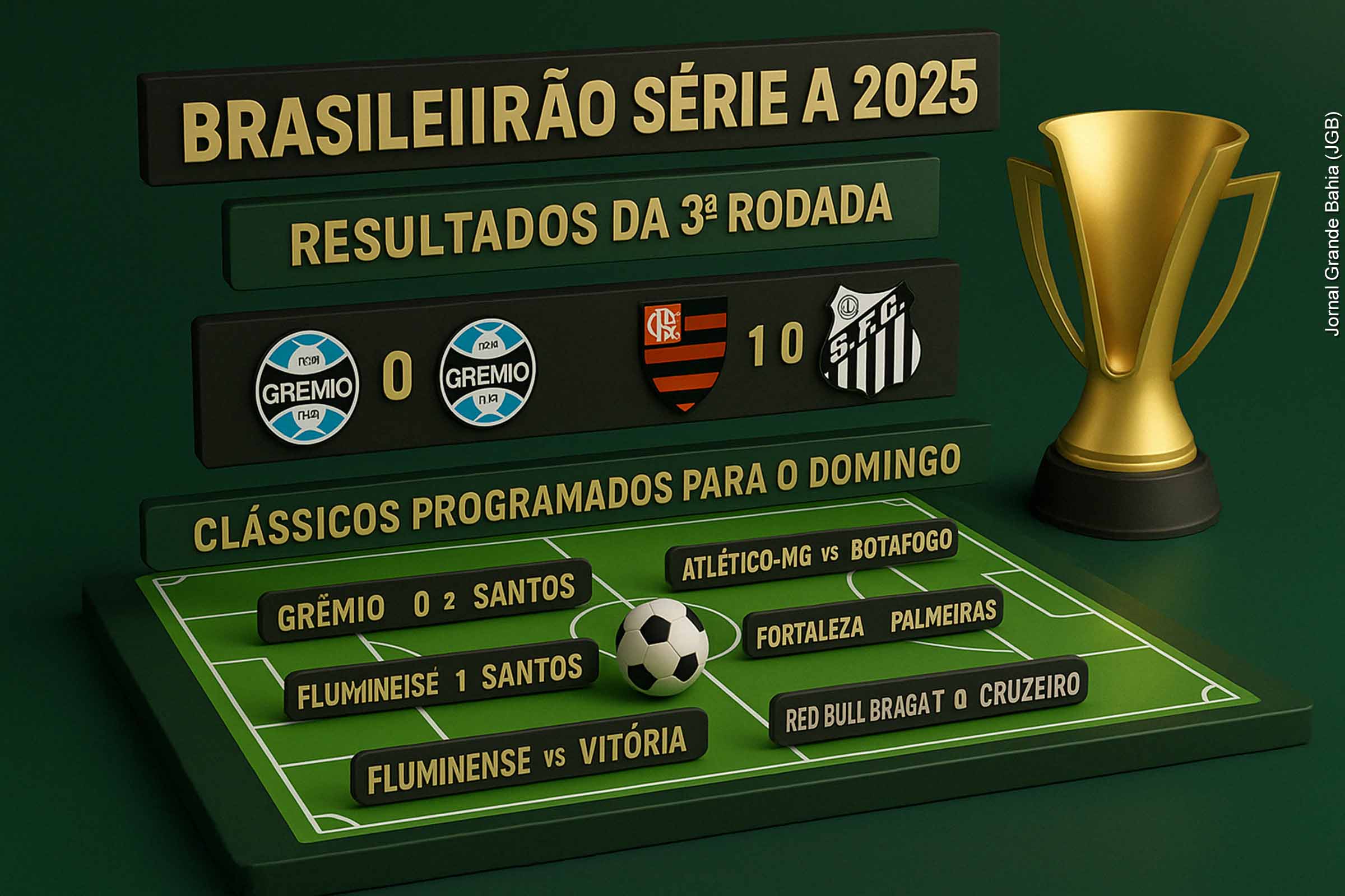 A terceira rodada do Brasileirão Série A 2025 consolidou a liderança do Flamengo e reforçou o bom momento de Fluminense e Palmeiras. O São Paulo permanece sem vencer, enquanto o Santos enfrenta dificuldades para reagir. A quarta rodada será decisiva para equipes que buscam afirmação na competição, com clássicos e confrontos regionais previstos para este domingo (20/04/2025).