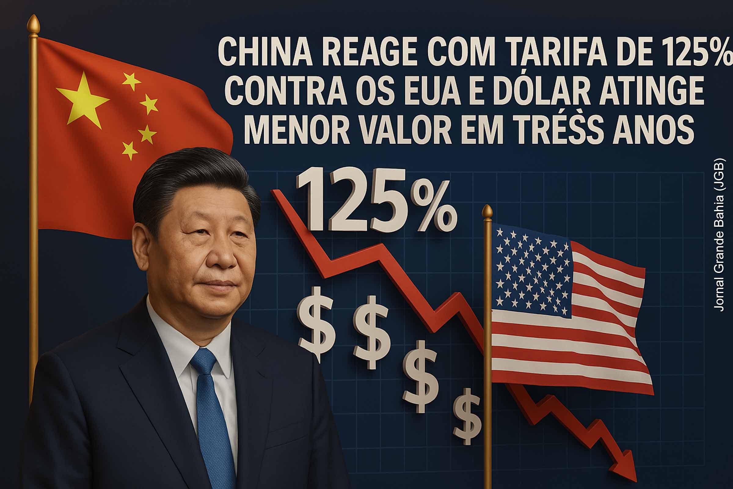 China reage com tarifa de 125% contra os EUA e dólar atinge menor valor em três anos