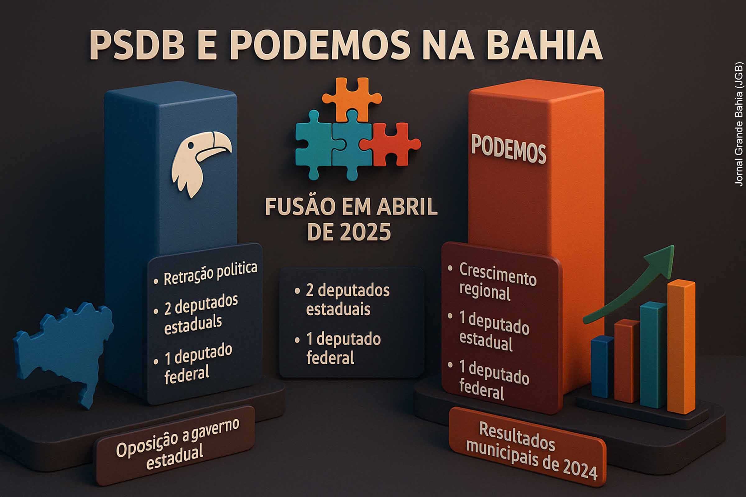 Infográfico sobre o PSDB e Podemos na Bahia.
