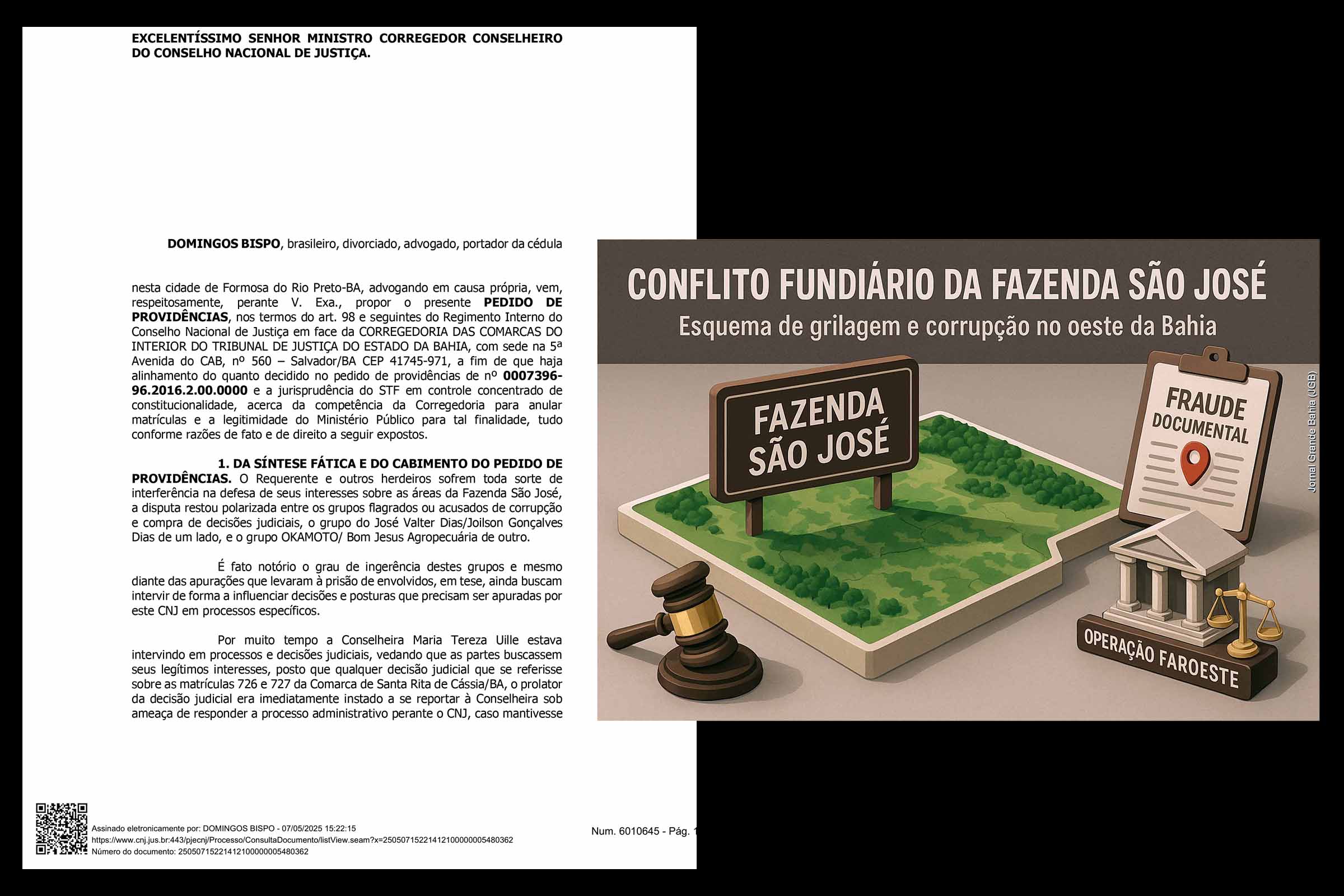Caso Faroeste: Advogado apresenta pedido ao CNJ por revisão de decisão sobre matrículas canceladas na Bahia referentes a antiga Fazenda São José