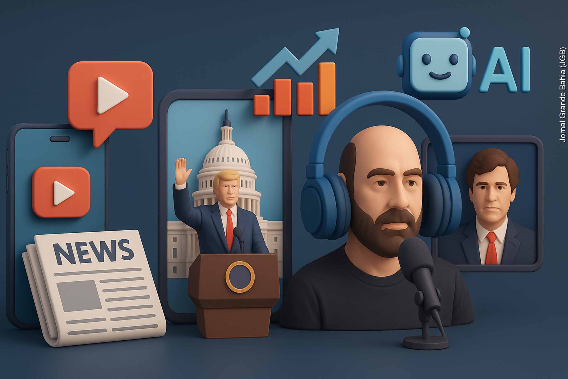 Audiência se afasta da mídia tradicional nos EUA e adere a podcasters como Joe Rogan, aponta relatório do Instituto Reuters