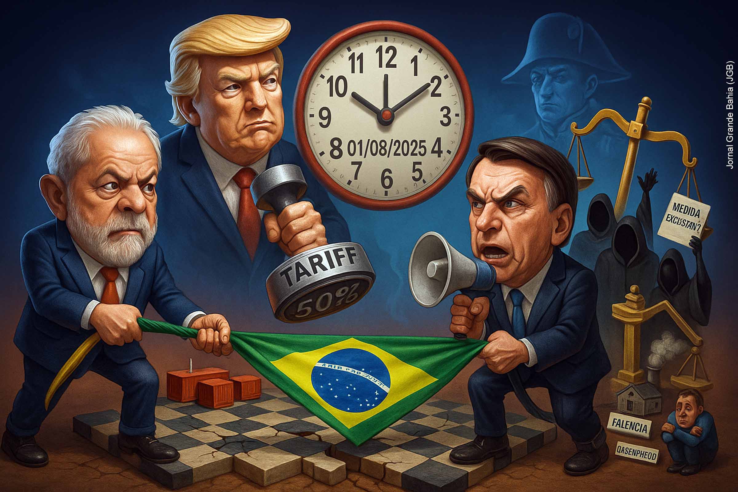 Artigo publicado na Tribuna da Bahia discute os riscos da atual conjuntura nacional, destacando a escalada de tensões entre os polos políticos e a iminência do tarifaço de Trump.