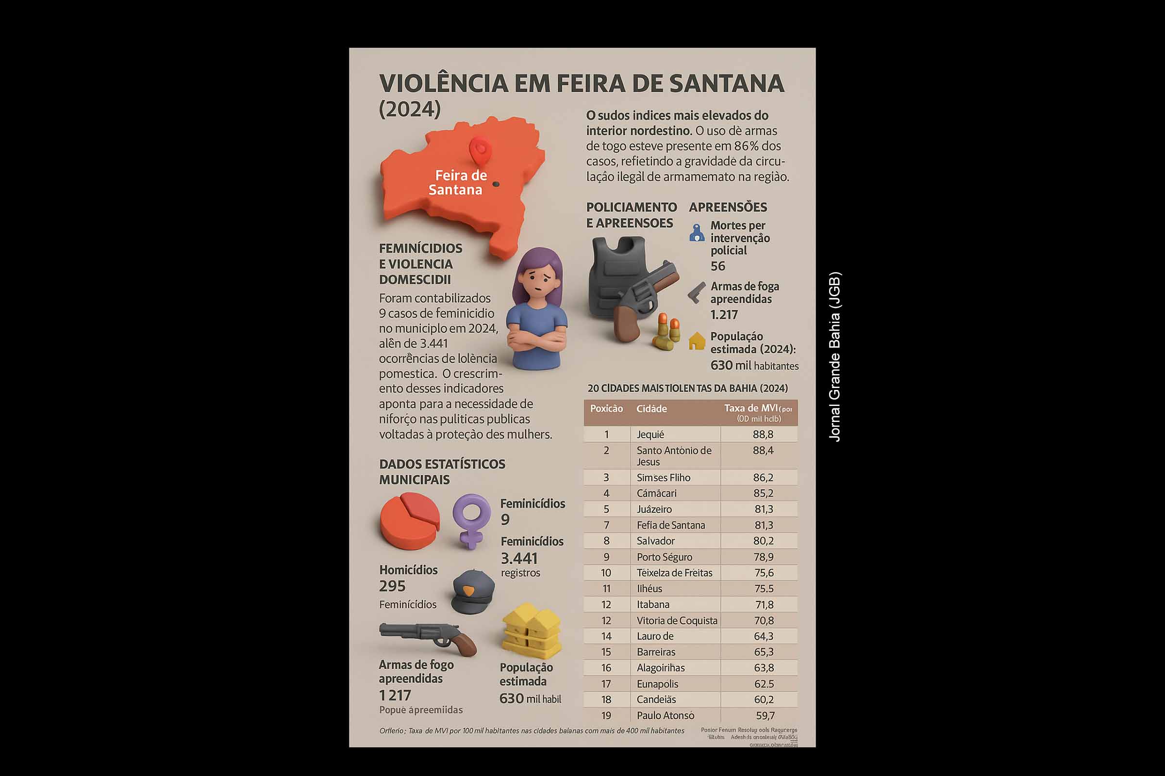 Feira de Santana registra alta de homicídios e violência armada em 2024, segundo Anuário de Segurança Pública; Confira dados estatísticos