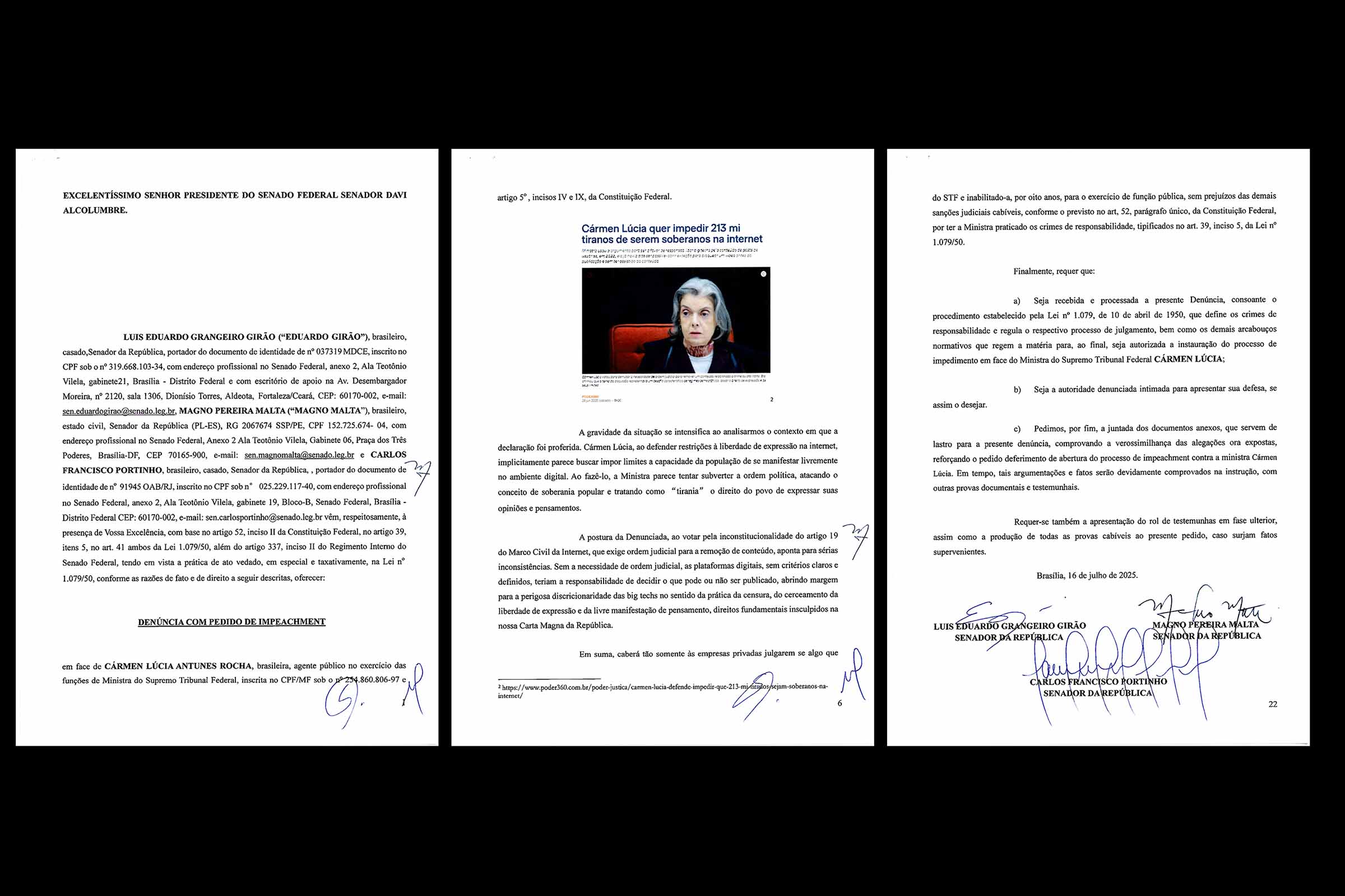 Pedido de impeachment é apresentado ao Senado Federal.