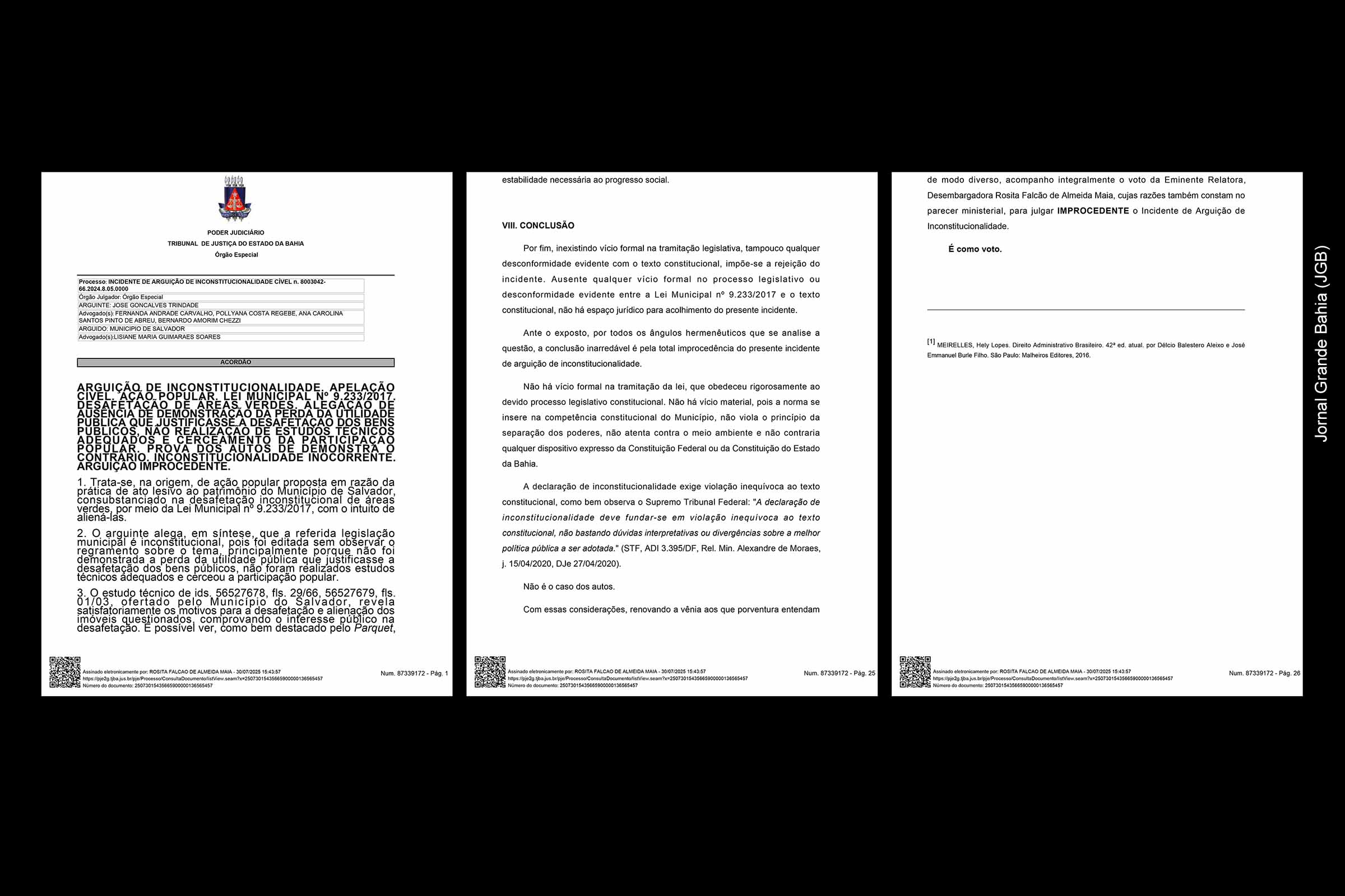 TJBA mantém validade de lei que autoriza desafetação de áreas públicas em Salvador