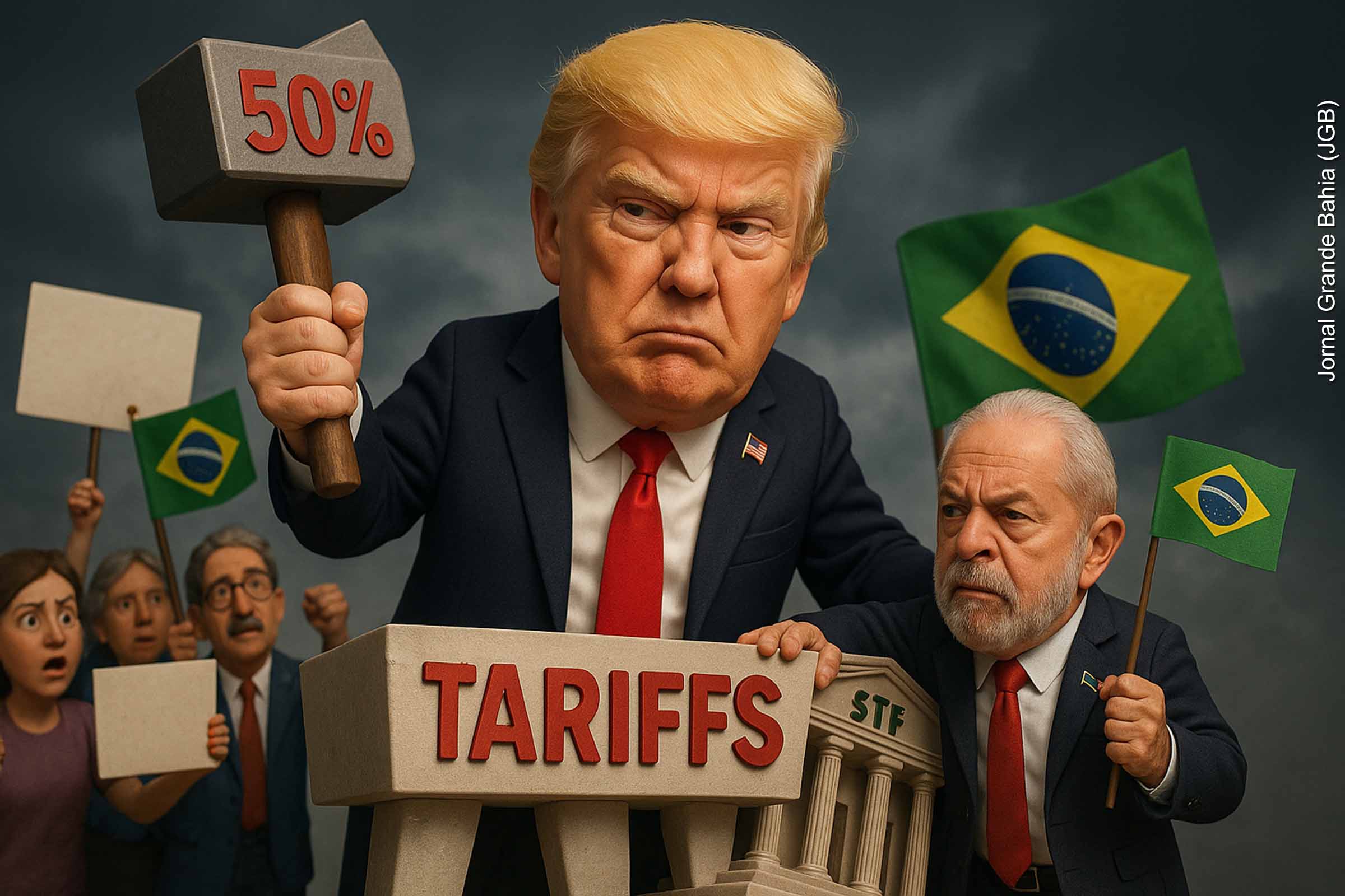 A decisão do presidente dos EUA, Donald Trump, de impor uma tarifa de 50% sobre produtos brasileiros exportados aos Estados Unidos, a partir de 1º de agosto de 2025, provocou uma crise diplomática e comercial sem precedentes. A medida tem motivações políticas explícitas, interferência no Judiciário brasileiro e potencial para gerar impactos econômicos, institucionais e geopolíticos. O governo Lula articula retaliações jurídicas e diplomáticas, enquanto cresce a mobilização da sociedade civil em defesa da soberania nacional.