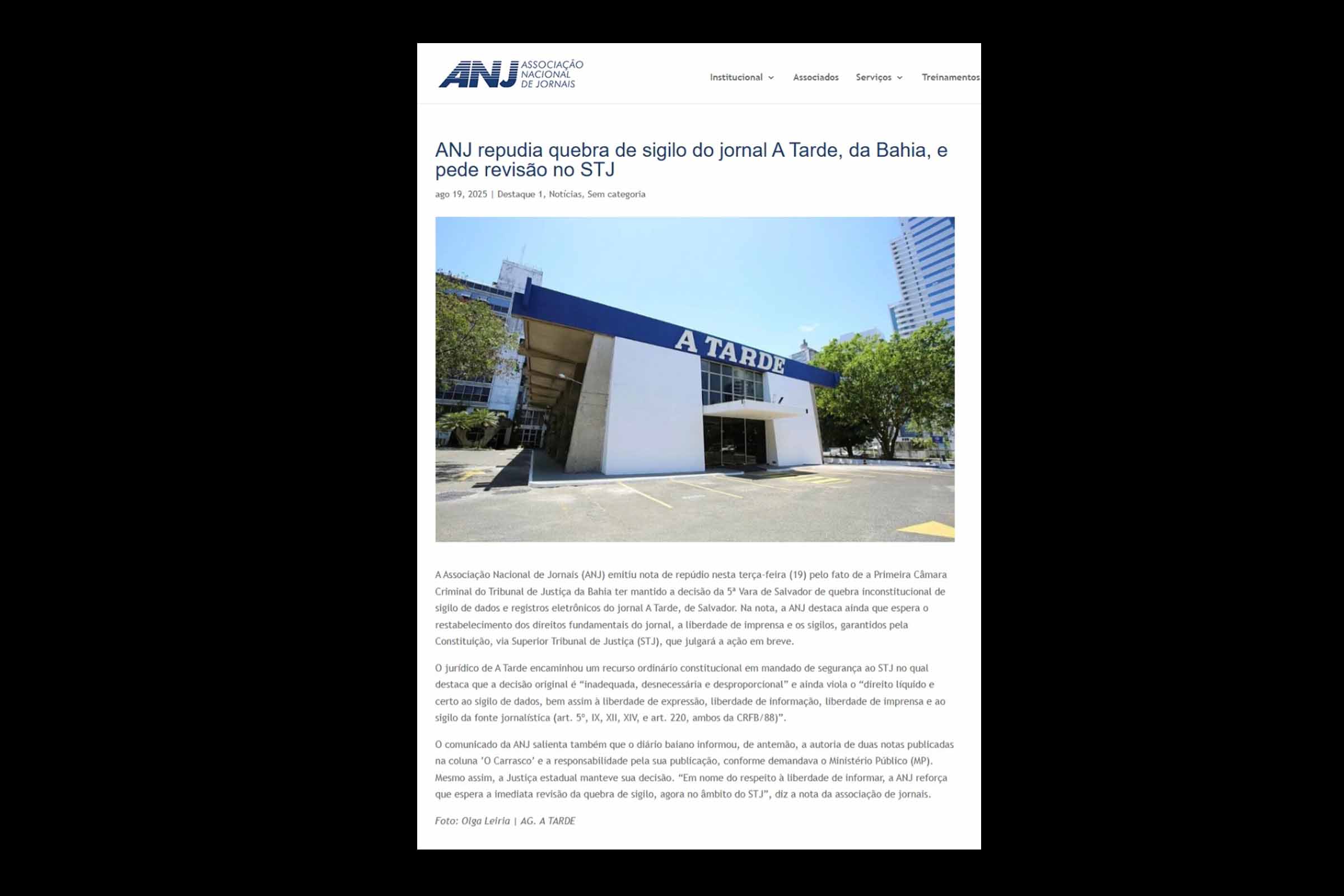 Jornal A Tarde recorre ao STJ após decisão do TJBA que exige dados de colunistas de “O Carrasco”