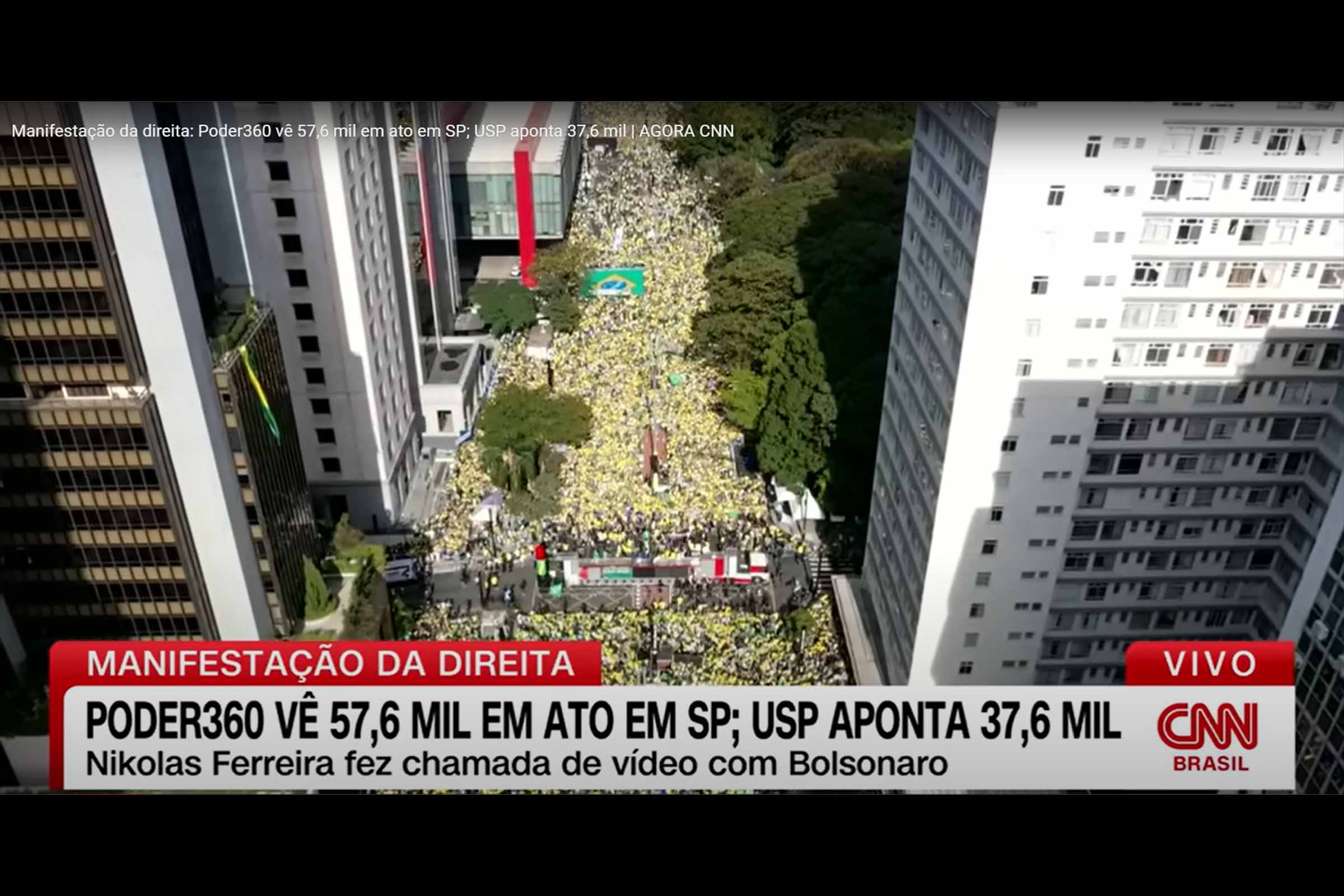 Manifestantes pró-Bolsonaro ocupam a Avenida Paulista, em São Paulo, no domingo (03/08/2025), com faixas, cartazes, bandeiras do Brasil, dos EUA e de Israel; concentração ocorre dias após sanções dos EUA contra Alexandre de Moraes.