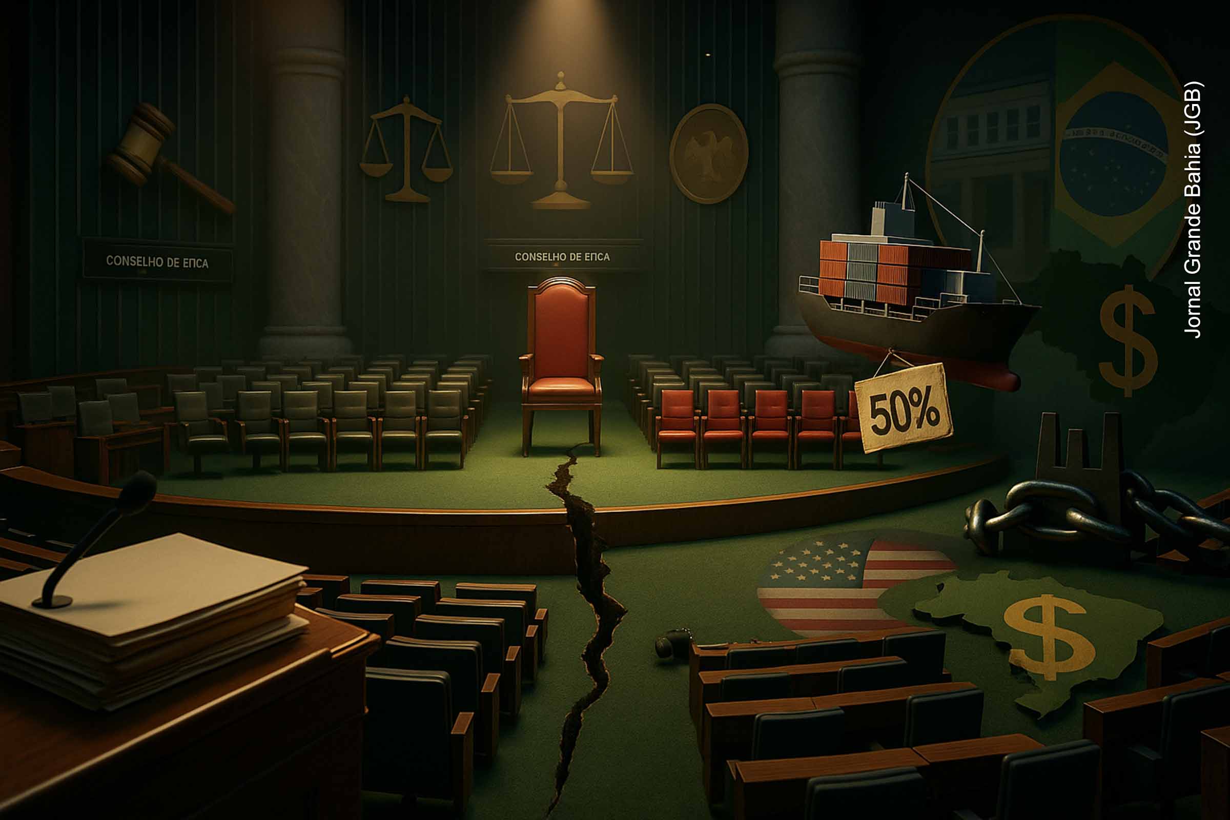 Brasília, sexta-feira (08/08/2025) — O presidente da Câmara, Hugo Motta, solicitou o afastamento de 15 deputados por até seis meses, acusados de participar do motim da oposição que paralisou o Congresso após a prisão domiciliar de Jair Bolsonaro. A crise, que também envolve ações externas de Eduardo Bolsonaro e o tarifaço de 50% imposto por Donald Trump contra exportações brasileiras, expõe um cenário de conflito institucional entre Legislativo, Judiciário e Executivo, com repercussões políticas, econômicas e diplomáticas.