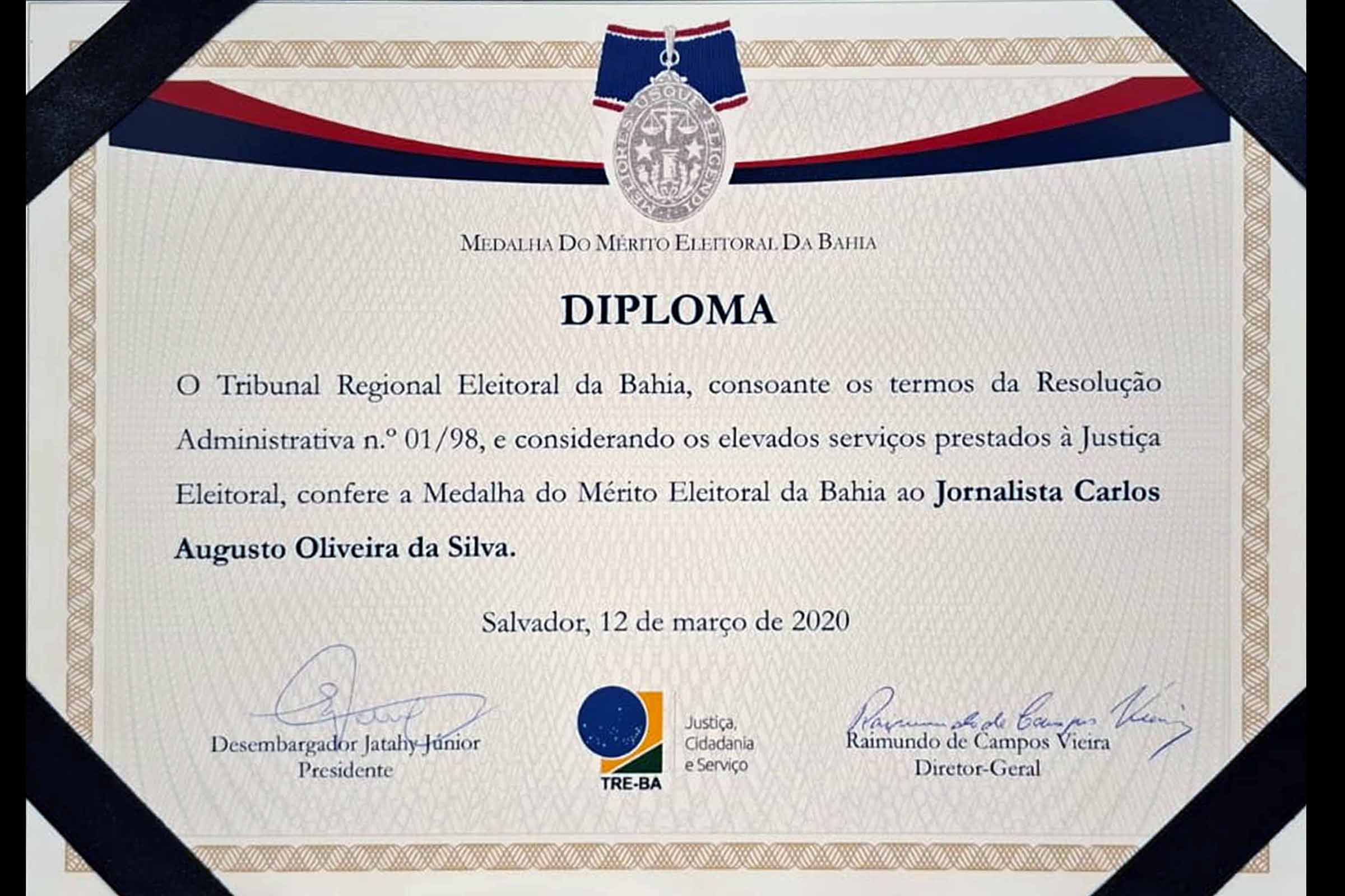 TRE Bahia homenageia jornalista Carlos Augusto, governador Rui Costa e autoridades em sessão solene de 2020