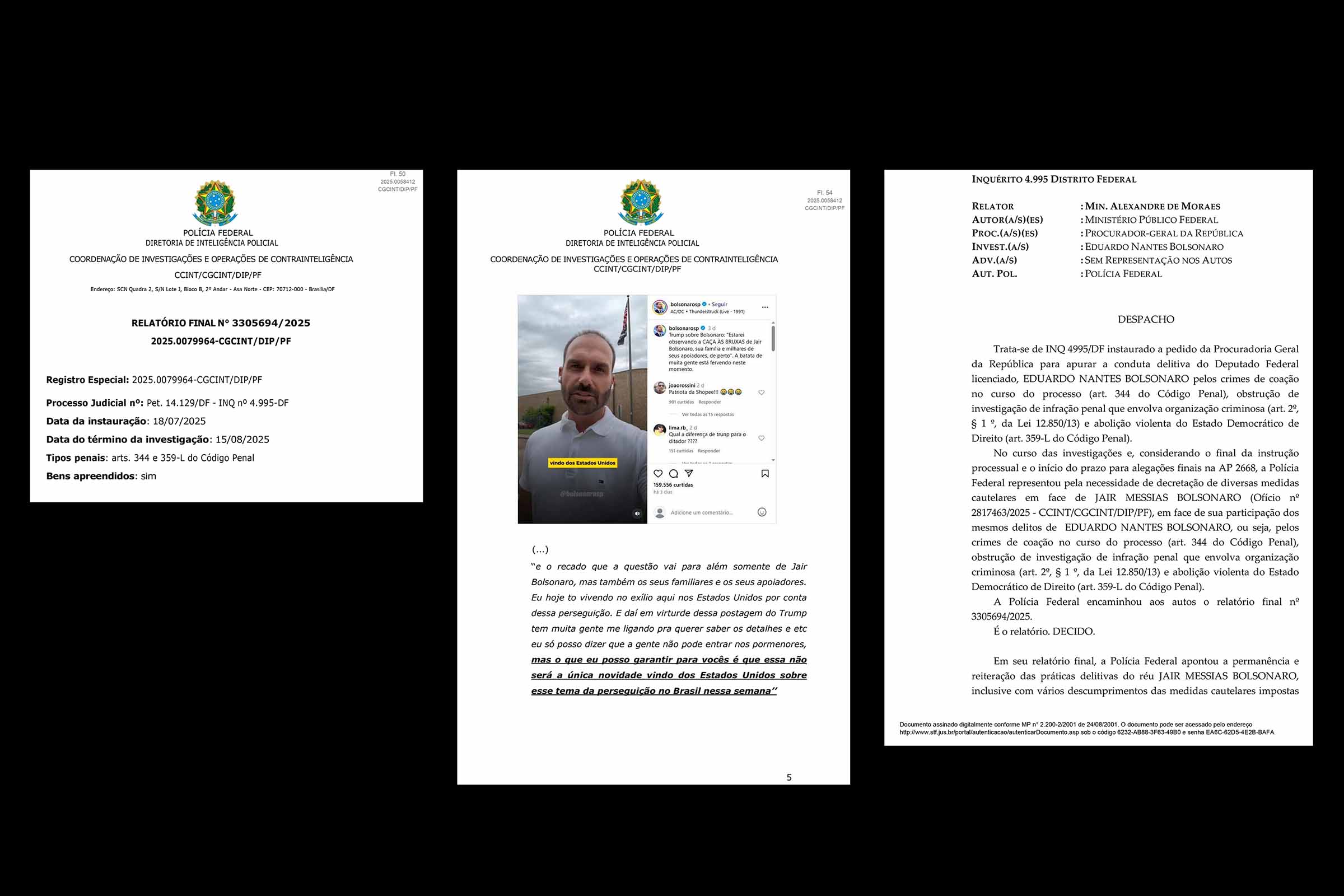 PF aponta crimes de Jair e Eduardo Bolsonaro em trama golpista; Relatório cita Malafaia e Paulo Figueiredo, revela transferências milionárias e pedido de asilo; STF dá 48h para explicações