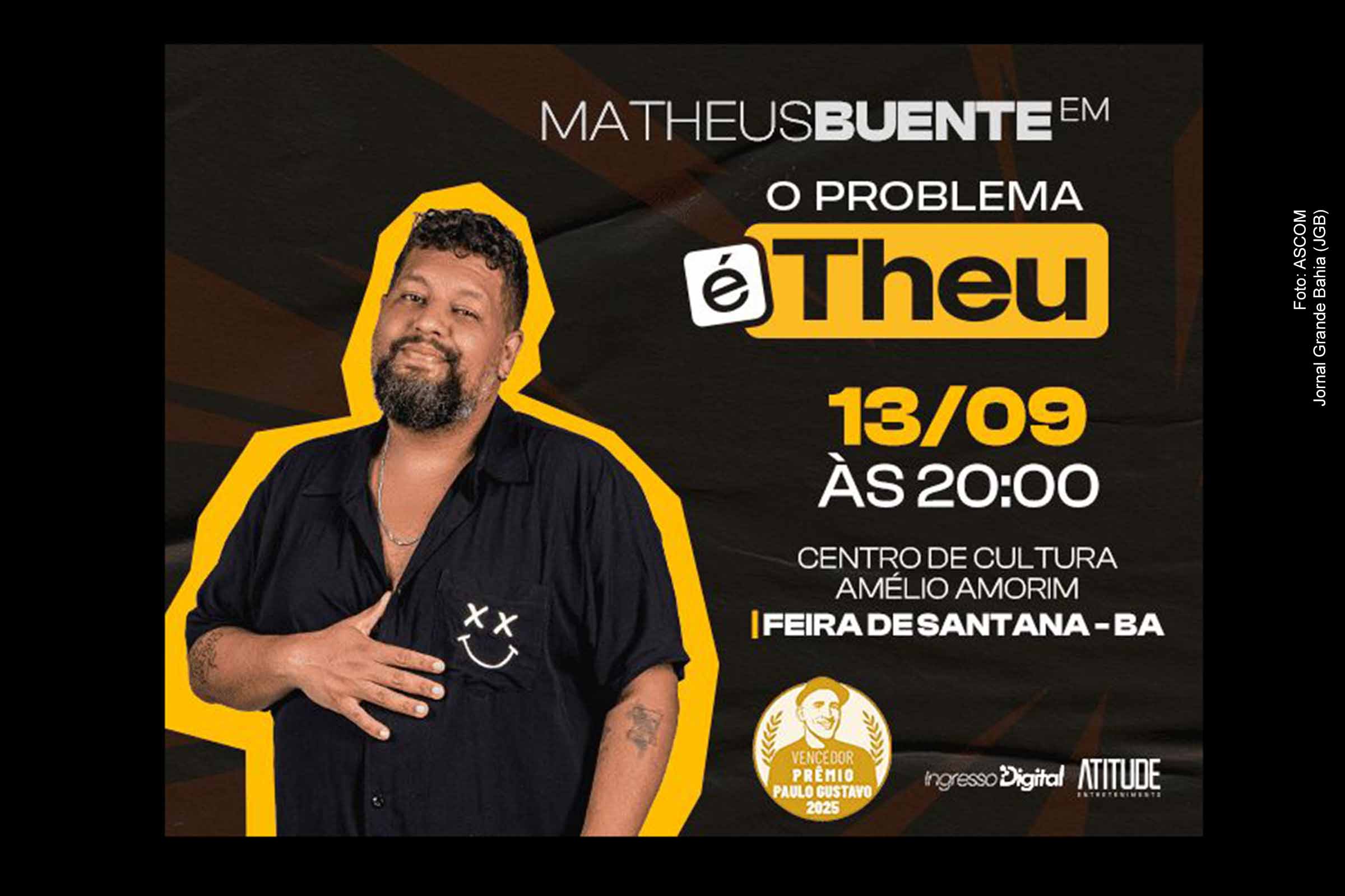 Matheus Buente apresenta stand-up “O Problema é Theu” em Feira de Santana