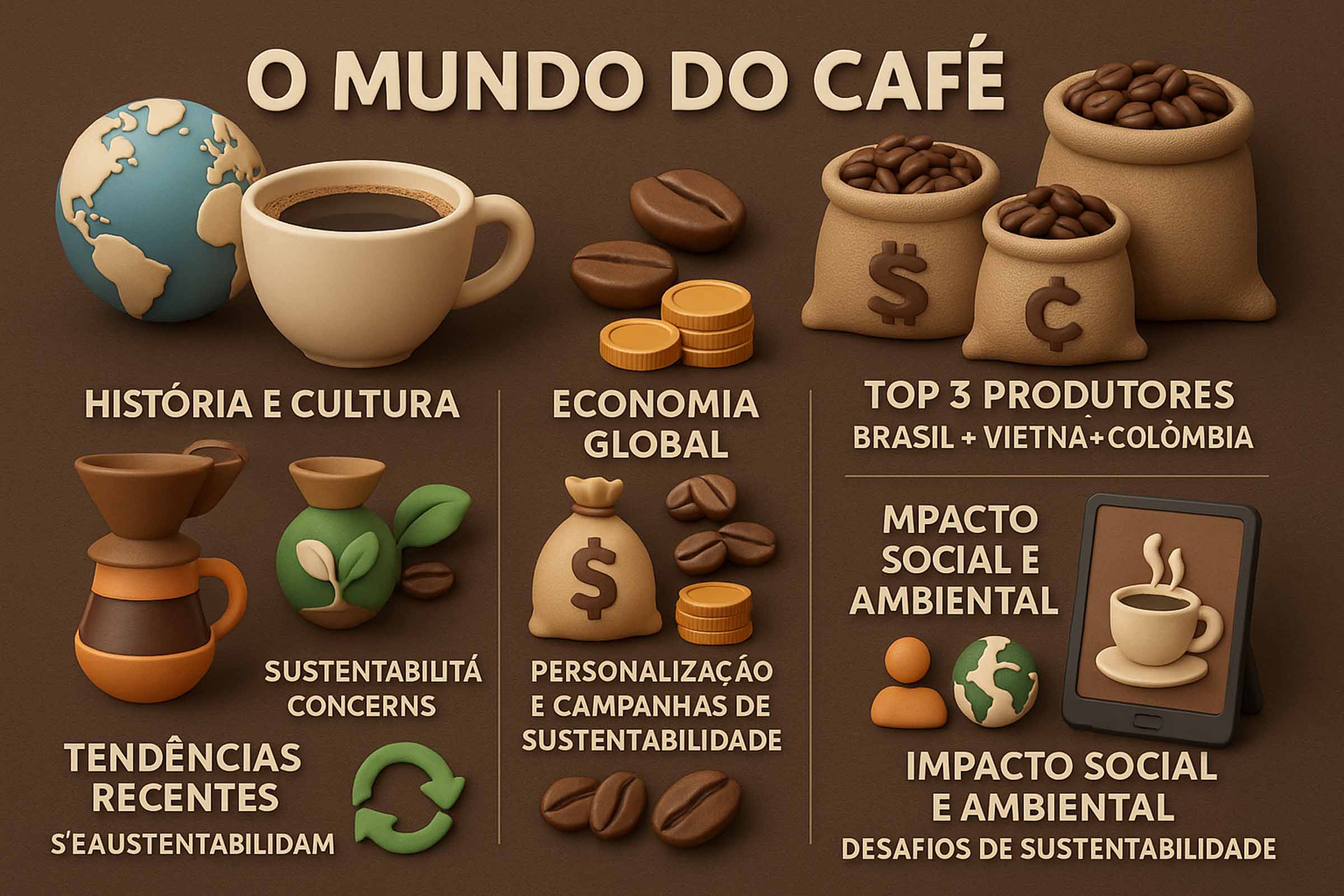 O café conecta tradição, economia e sustentabilidade, unindo produtores e consumidores em uma indústria global que evolui com tecnologia, marketing criativo e consciência ambiental.