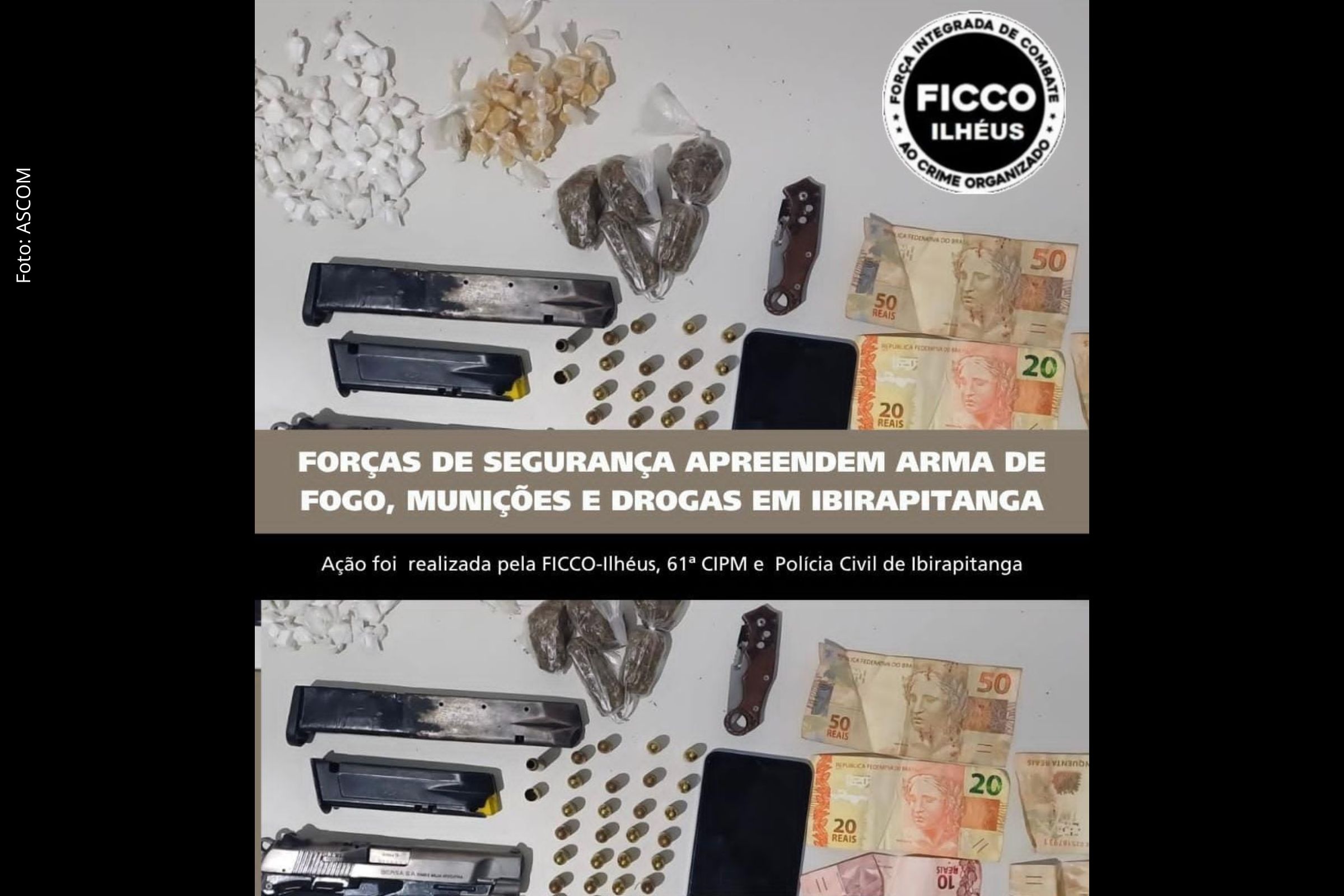 Forças de Segurança apreendem arma de fogo, munições e drogas após confronto em Ibirapitanga