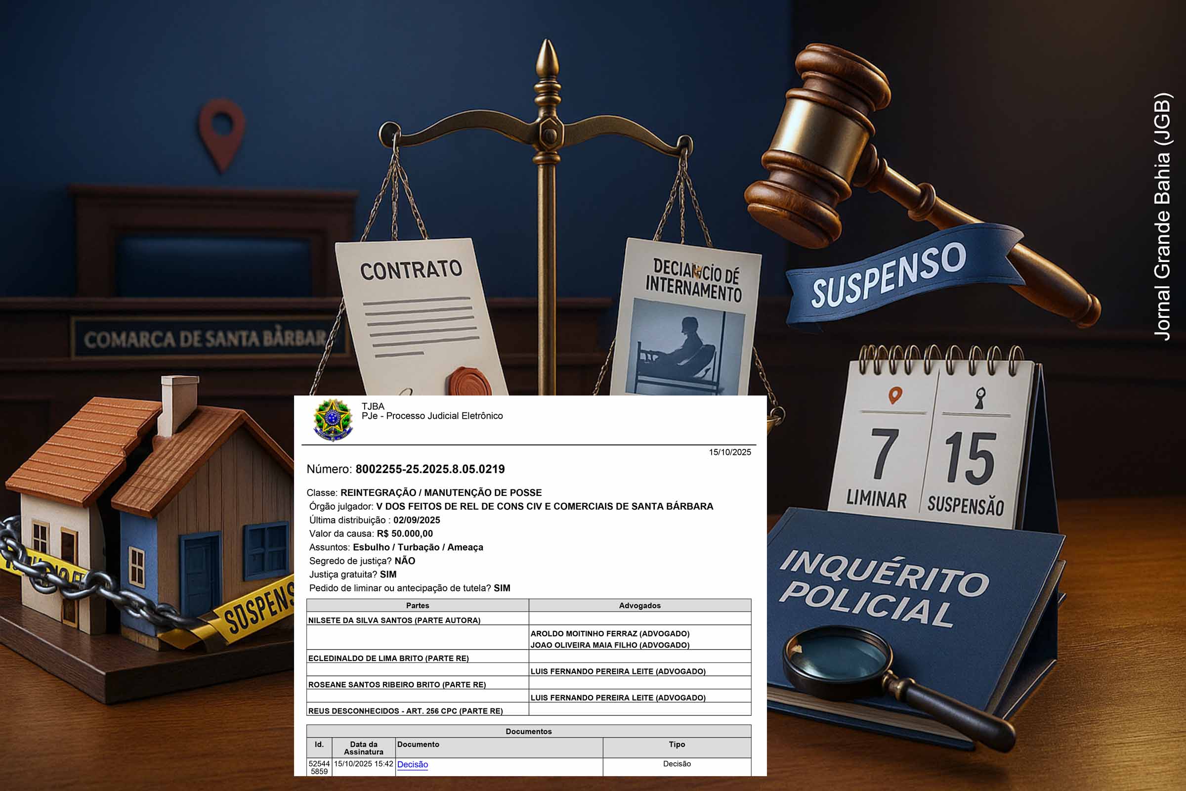 O juiz Felipe de Andrade Alves, da Comarca de Santa Bárbara, suspendeu a reintegração de posse que beneficiava a idosa Nilsete Santos, internada com Alzheimer, após os réus apresentarem contrato de compra e venda do imóvel e diante da existência de inquérito policial com indícios de fraude e abuso contra idoso. O magistrado determinou audiência de justificação e proibiu o uso de força policial até nova decisão.