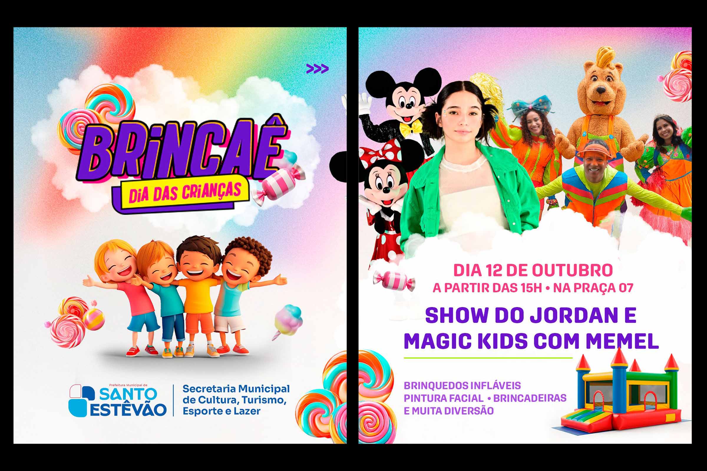 A Prefeitura de Santo Estêvão promove neste domingo (12/10/2025) o “Brincaê – Dia das Crianças”, na Praça 7, com programação gratuita que inclui shows, brinquedos infláveis e atividades recreativas. A ação, organizada pela Secretaria de Cultura, Turismo, Esporte e Lazer, reforça o compromisso da gestão com o bem-estar das famílias e a valorização da infância.