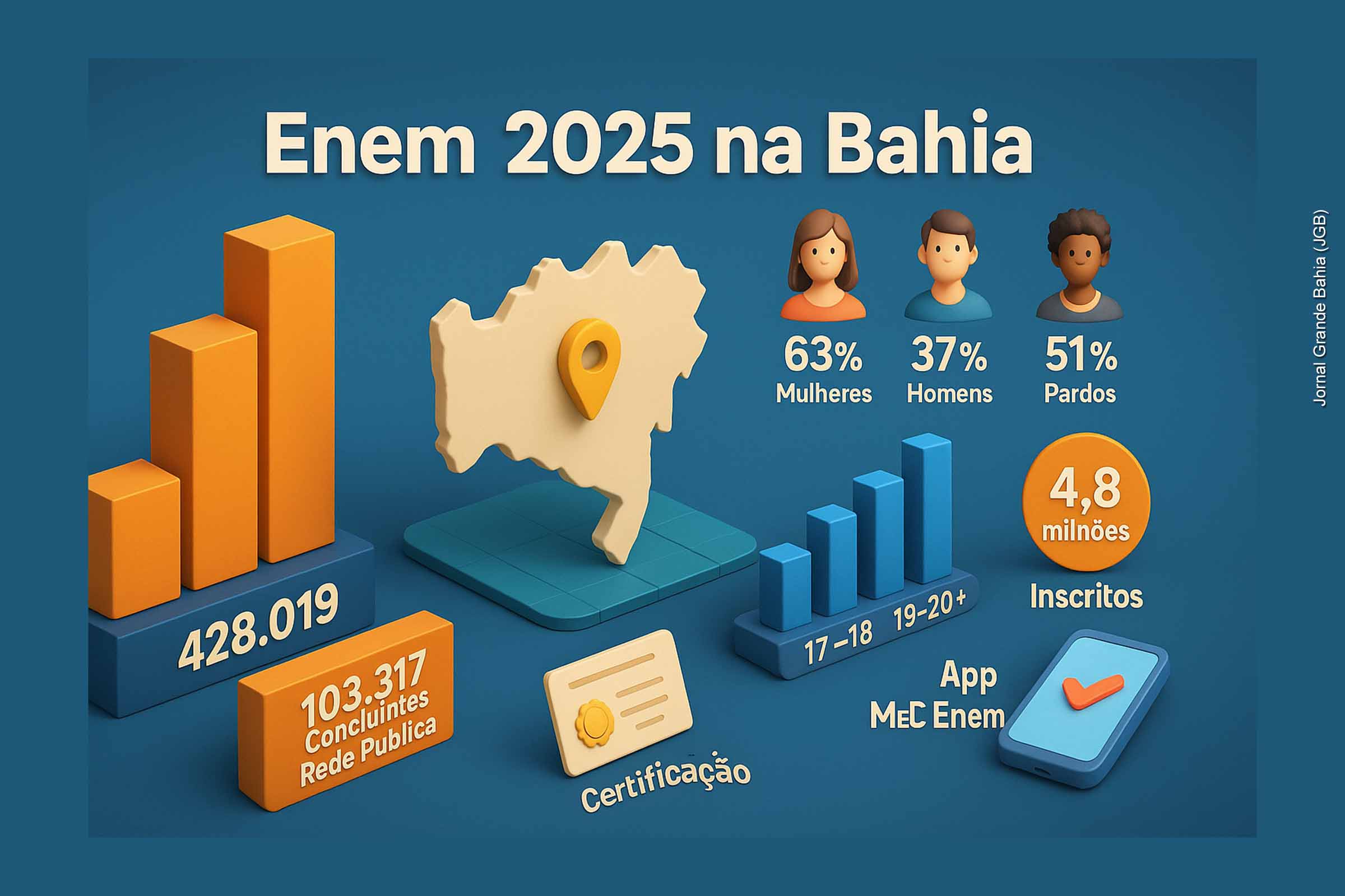 Enem 2025 na Bahia: Mais de 103 mil concluintes da rede pública confirmam inscrição; Estado soma 428 mil participantes no exame