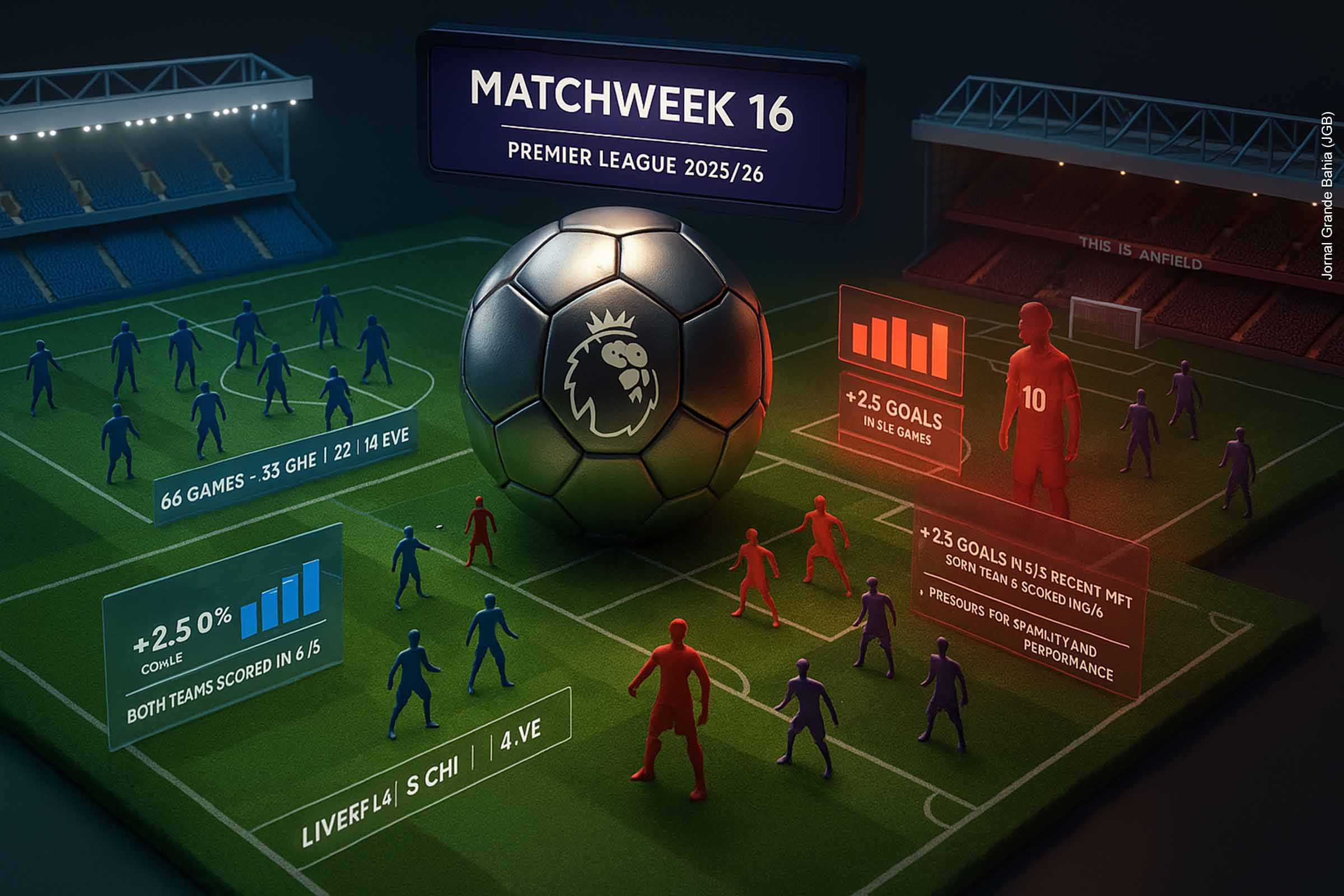 A 16ª rodada da Premier League reúne confrontos decisivos envolvendo Chelsea, Liverpool e Manchester United. Os jogos apresentam histórico equilibrado, estatísticas relevantes e desafios distintos para cada equipe. O Chelsea enfrenta a solidez defensiva do Everton; o Liverpool busca retomada em Anfield diante do Sunderland; e o Manchester United tenta recuperar estabilidade contra um adversário de forte transição ofensiva. A rodada funciona como teste estratégico para os três clubes.