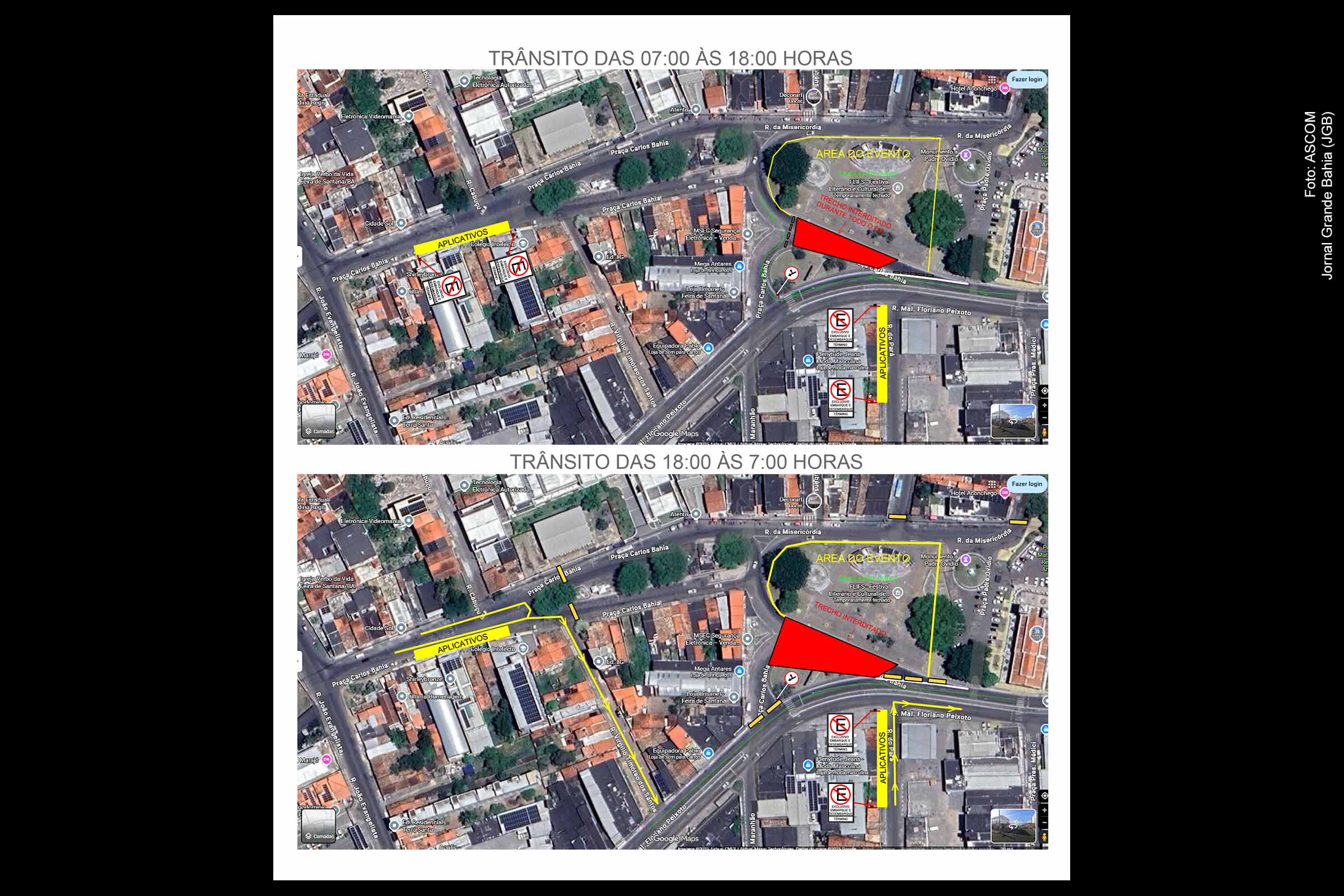 A Prefeitura de Feira de Santana estabeleceu mudanças temporárias no trânsito para o Natal Encantado 2025, válido de 11 a 21 de dezembro. Durante o dia, o tráfego seguirá liberado em grande parte do centro, com bloqueios parciais e desvios sinalizados. Após as 17h, o acesso à Praça Padre Ovídio será interditado. A SMT instalará pontos para motoristas de aplicativo e reforçará a orientação aos condutores para garantir segurança e fluidez viária.