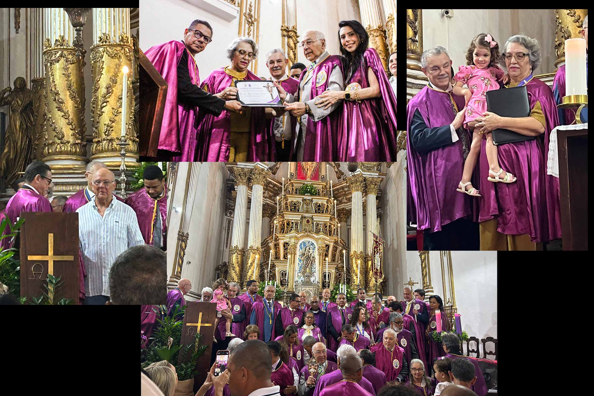Juíza Cenina Cabral Saraiva e empresário Roberto Oliva ingressam na Irmandade do Bonfim durante missa na Basílica, em Salvador