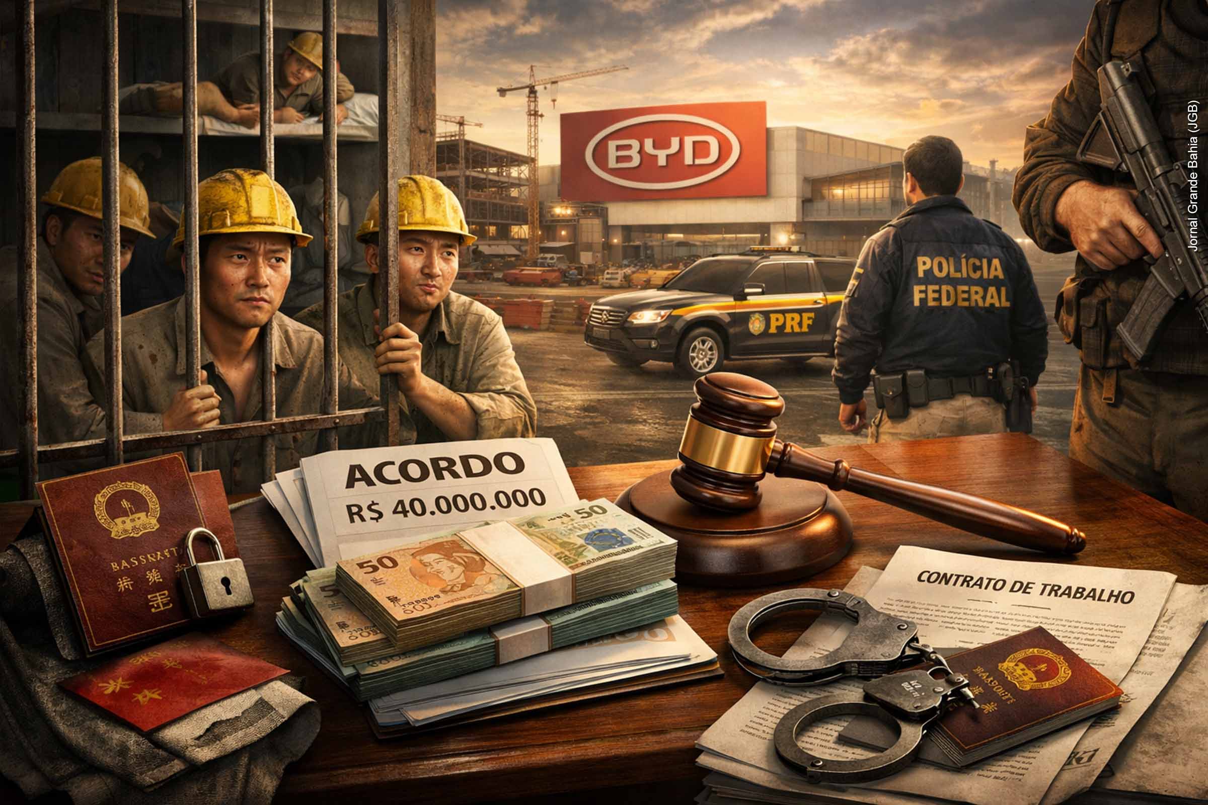 O MPT firmou acordo de R$ 40 milhões com a BYD e duas empreiteiras após o resgate de 224 trabalhadores chineses em condições análogas à escravidão na obra da fábrica em Camaçari, na Bahia. O pacto prevê indenizações individuais e coletivas, pagamento de verbas rescisórias e obrigações trabalhistas, e aguarda homologação judicial.