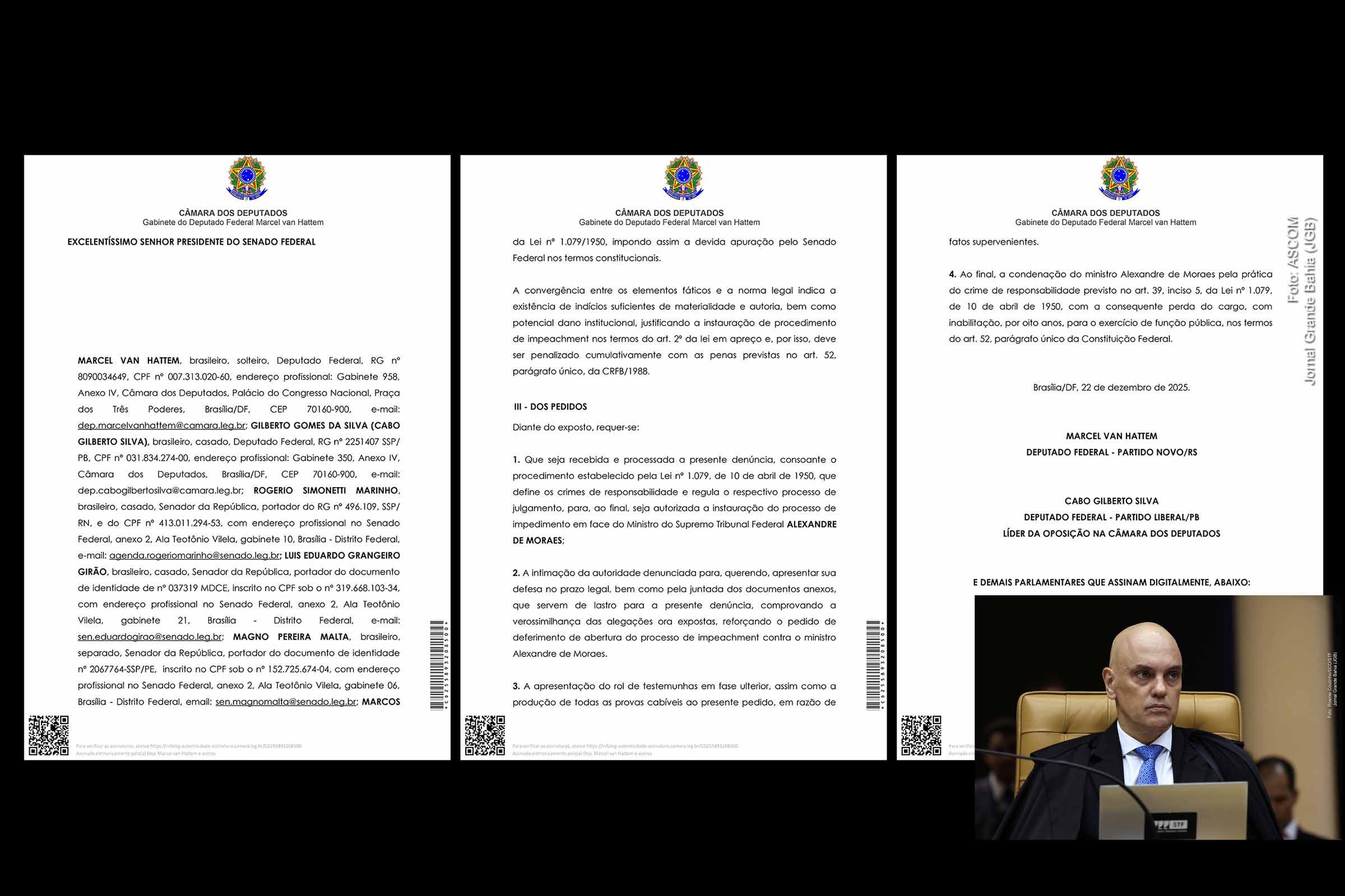 Pedido de impeachment contra ministro do STF Alexandre de Moraes aponta interferência no Banco Central e possível conflito de interesses envolvendo o Banco Master