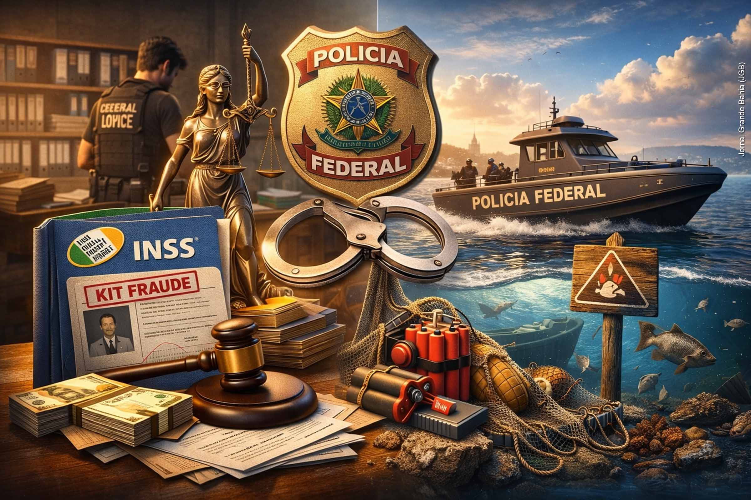 Polícia Federal deflagra operações contra fraudes previdenciárias e pesca ilegal com explosivos na Bahia