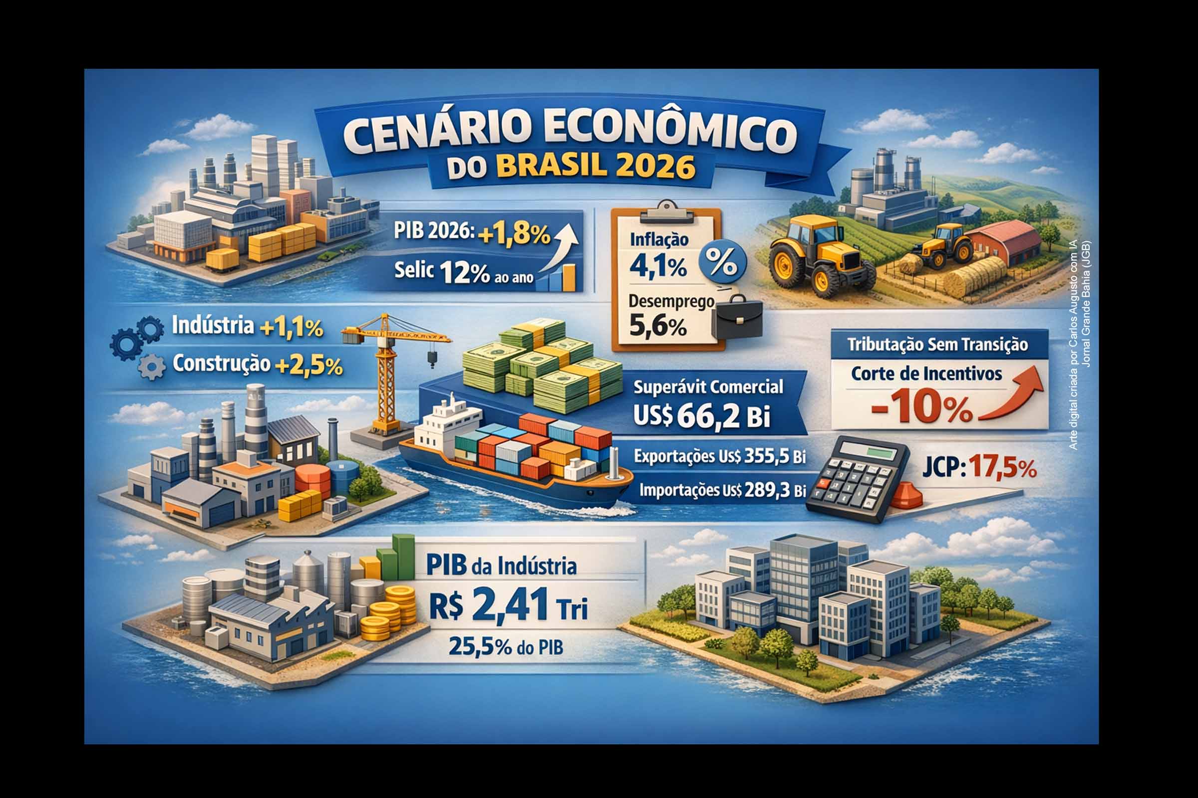 PIB do Brasil deve crescer 1,8% em 2026, projeta CNI; juros altos, mudanças tributárias e perda de fôlego industrial ampliam riscos