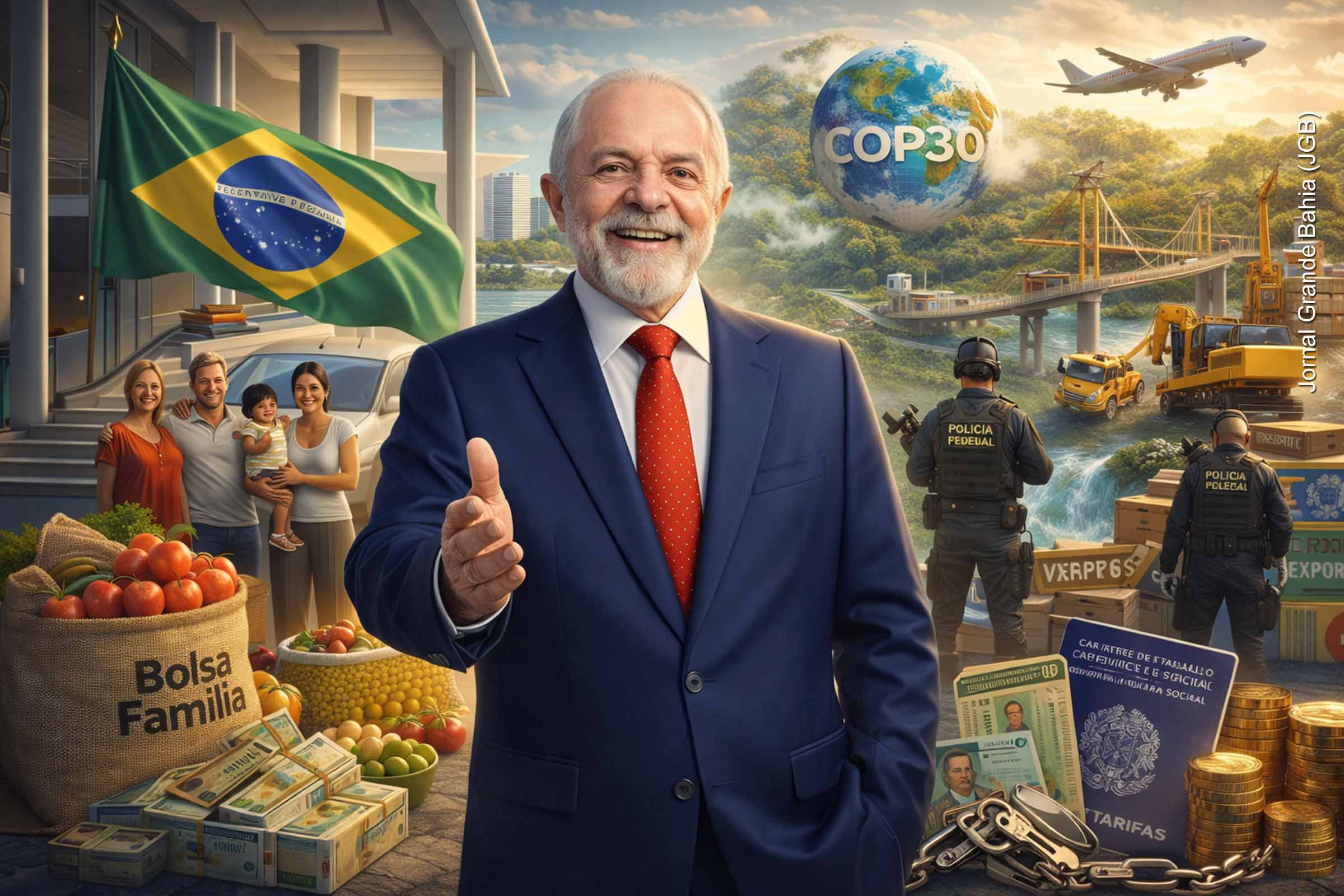 No pronunciamento de Natal de 2025, o presidente Lula apresentou um balanço positivo do ano, destacando a saída do Brasil do Mapa da Fome, a redução do desemprego, a isenção do Imposto de Renda para rendas até R$ 5 mil e a retomada de programas sociais. O discurso abordou ainda segurança pública, combate à violência contra a mulher, investimentos do Novo PAC, protagonismo internacional, superação do tarifaço e a defesa do fim da escala 6x1.