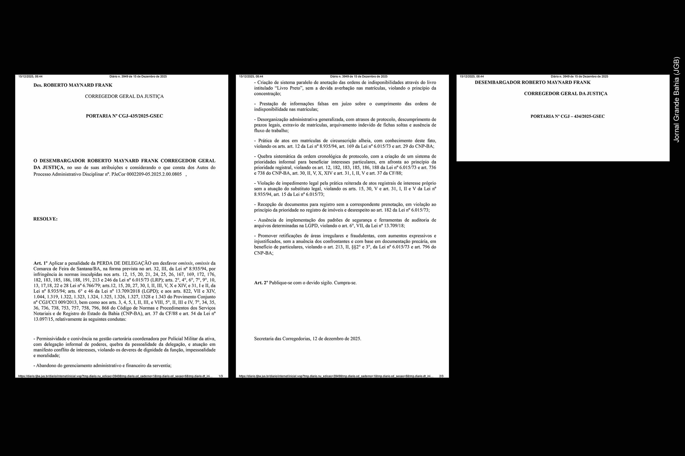 TJBA decreta perda de delegação de cartório em Feira de Santana sob segredo de Justiça; Operação Sinete mantém três delegatários sob investigação