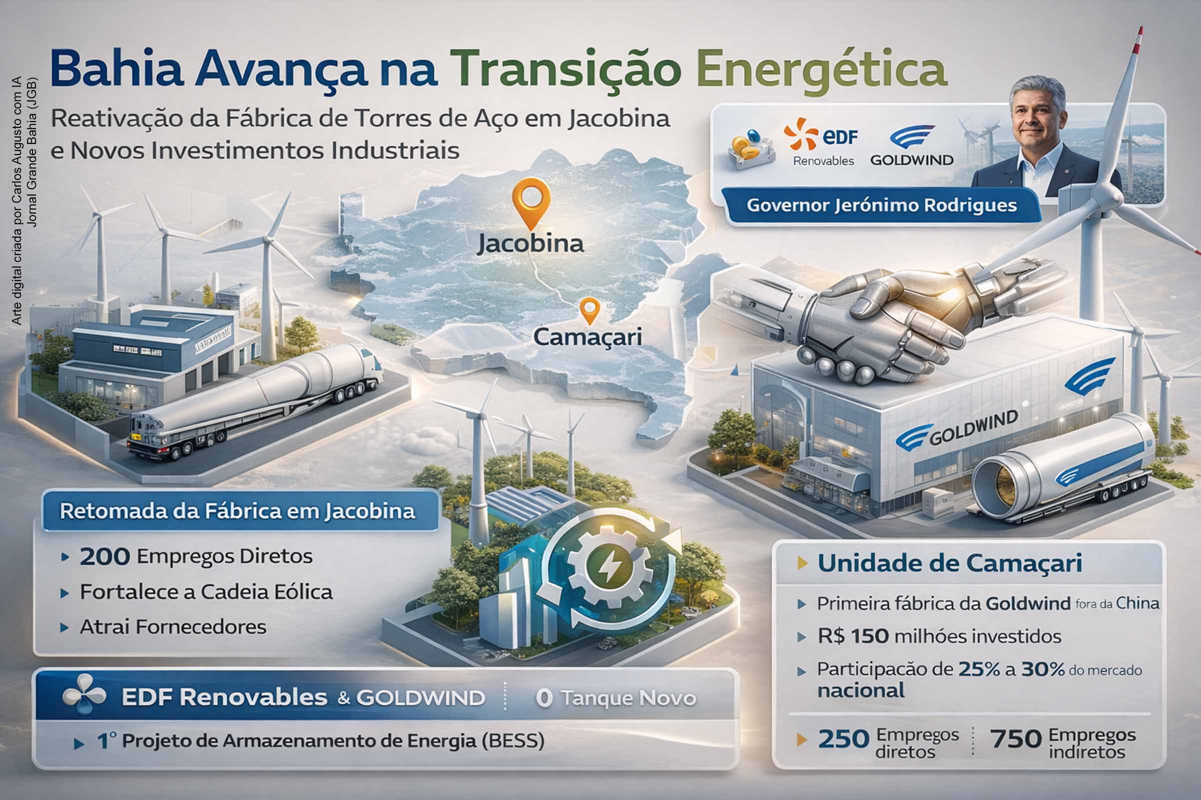 Bahia avança na transição energética com reativação da fábrica de torres eólicas em Jacobina e novos investimentos industriais