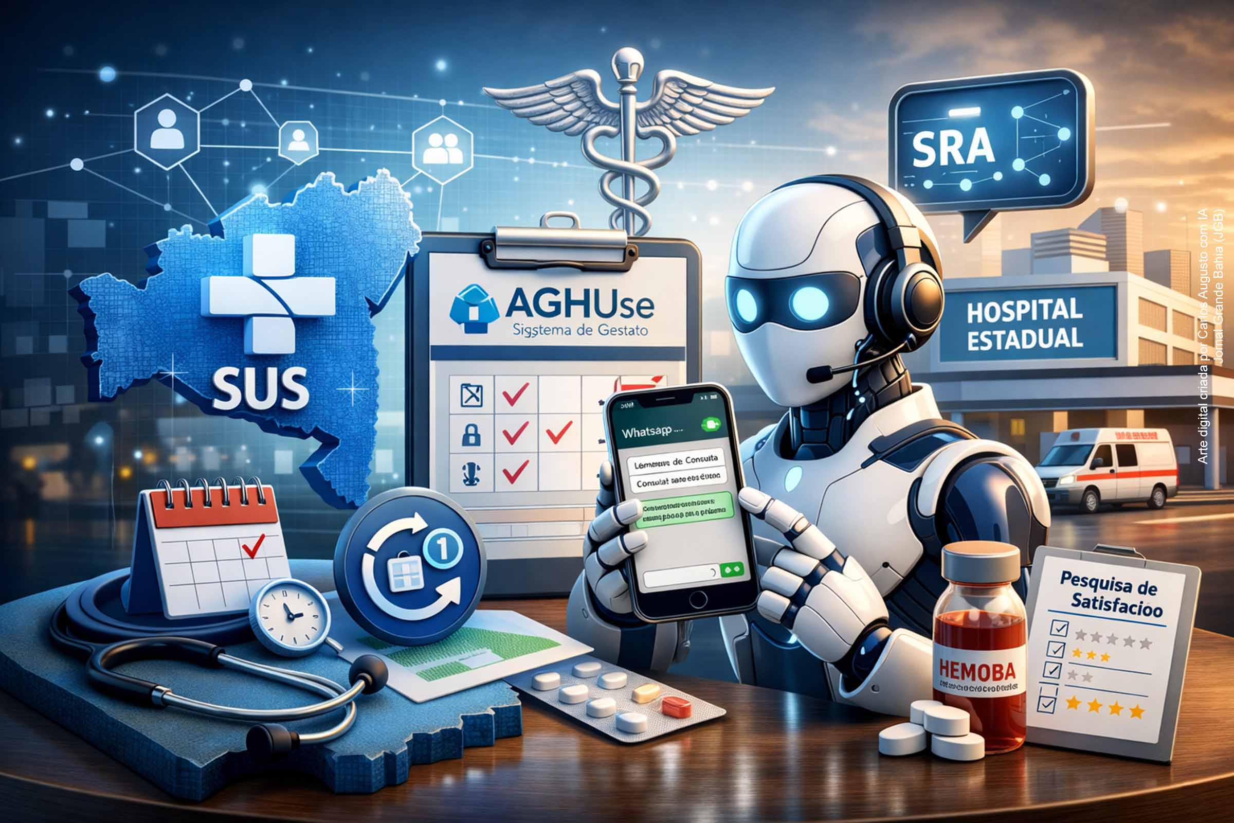 Bahia implanta robô virtual integrado ao SUS para reduzir faltas e modernizar a marcação de consultas; projeto-piloto foi iniciado no Hospital Geral Clériston Andrade, em Feira de Santana