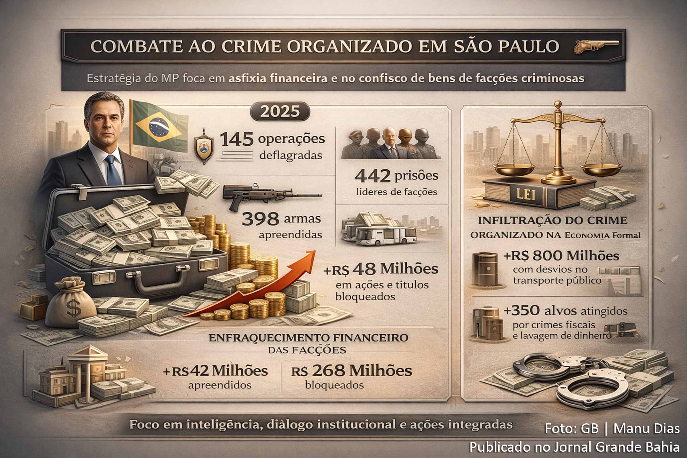 O procurador-geral de Justiça de São Paulo, Paulo Sérgio de Oliveira e Costa, defende que o combate ao crime organizado deve priorizar a asfixia financeira das facções e o confisco de bens. Em balanço de 2025, destaca operações que atingiram setores formais da economia, bilhões em ativos bloqueados e forte integração institucional. Ele critica decisões judiciais brandas, alerta para o impacto das saídas temporárias e sustenta que segurança pública deve ser tratada com rigor técnico, acima de disputas partidárias.