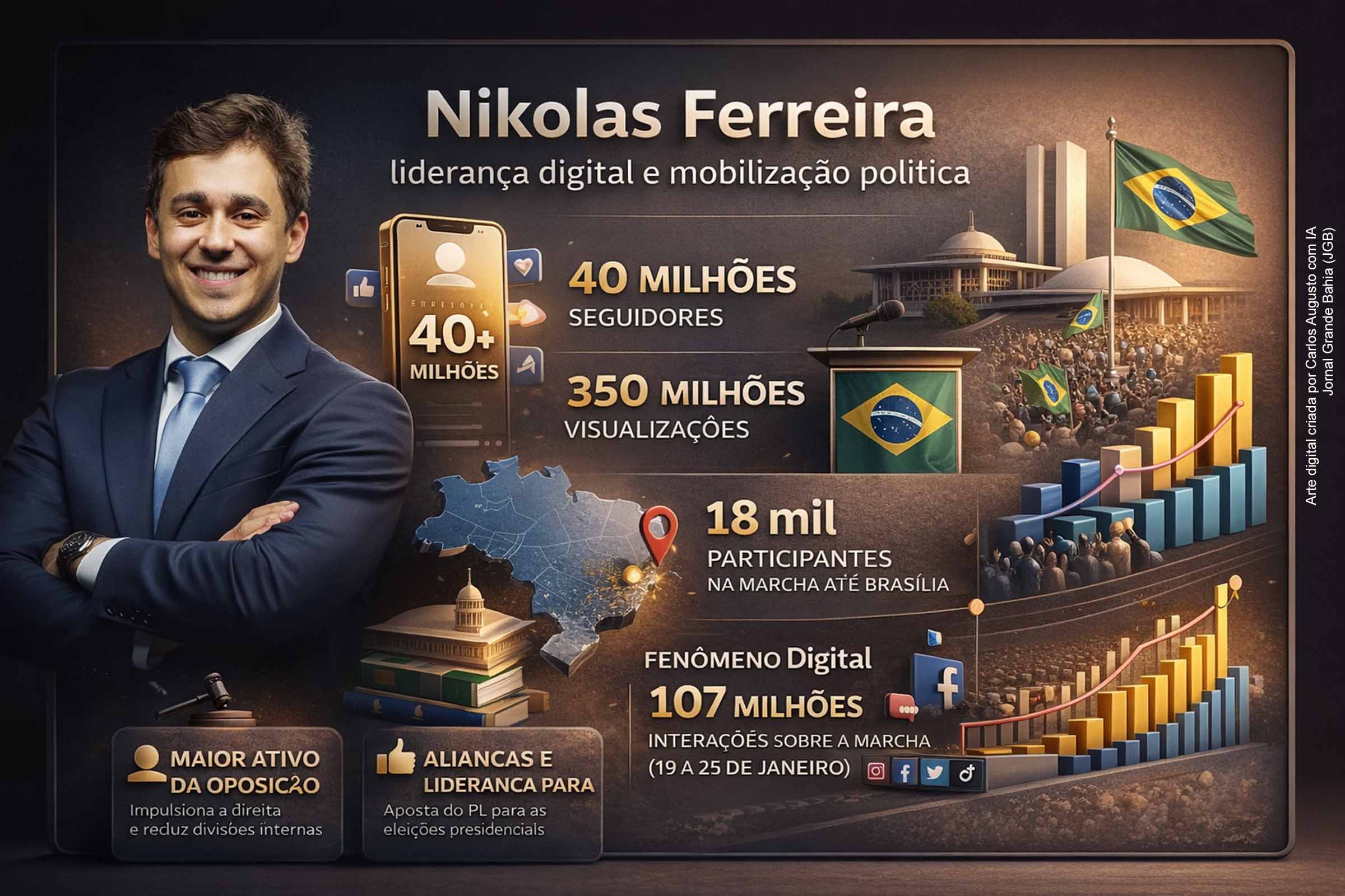 Deputado Nikolas Ferreira consolida liderança digital da oposição, demonstra poder de mobilização e pressiona o Governo Lula
