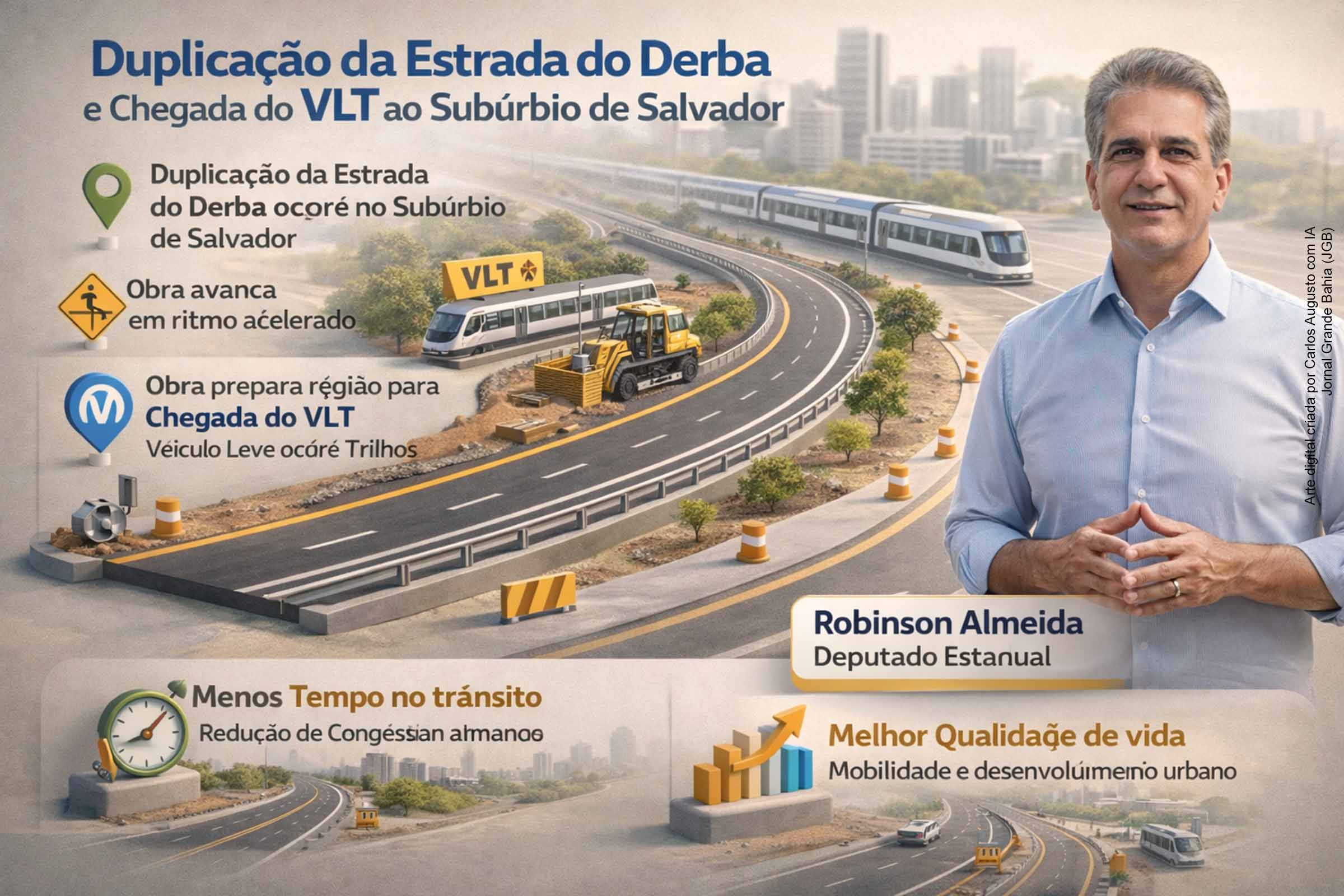 Duplicação da Estrada do Derba avança e reforça integração do Subúrbio de Salvador com VLT e Metrô, diz deputado Robinson Almeida