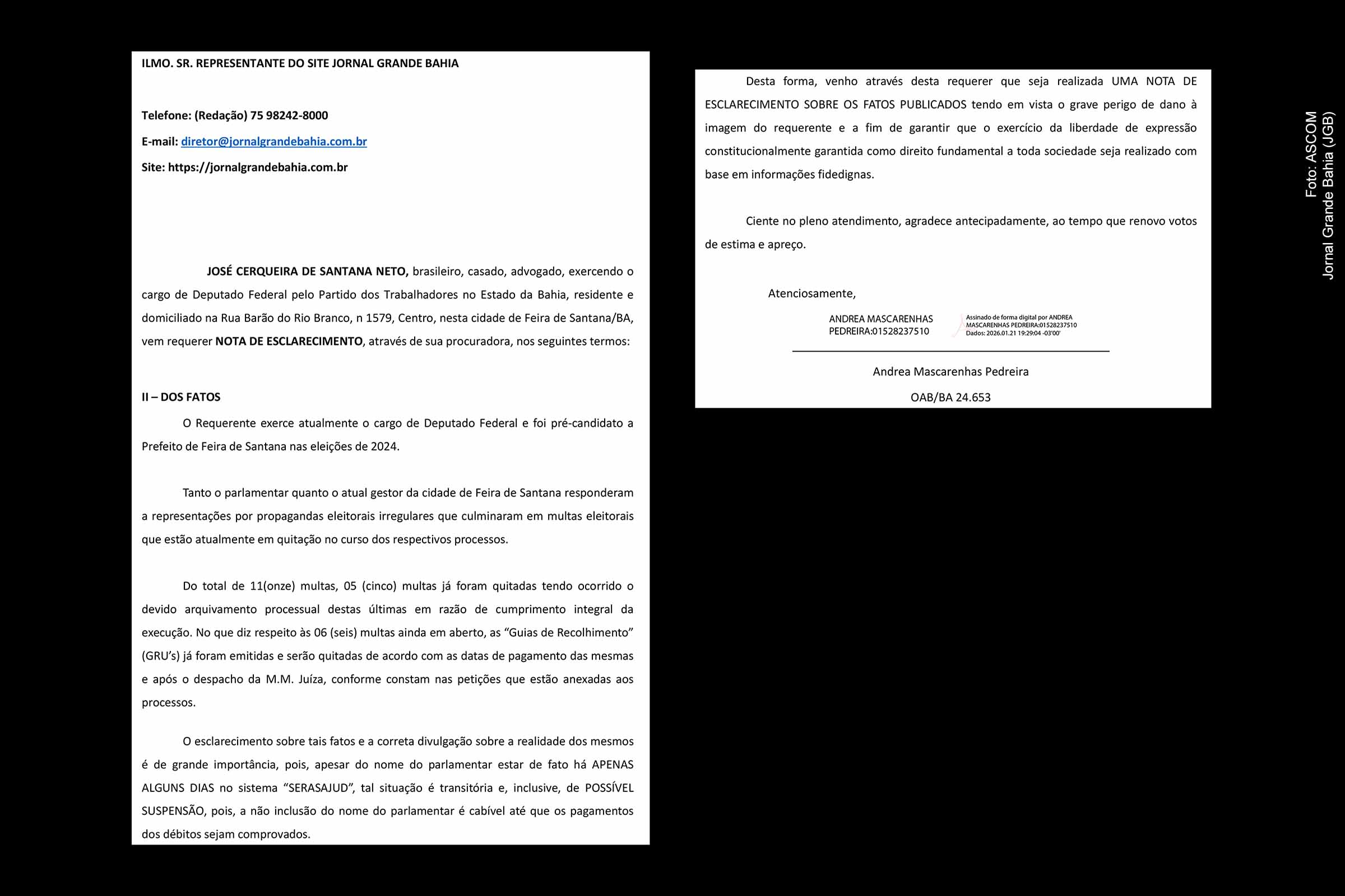 Deputado Zé Neto exerce direito de resposta e apresenta nota de esclarecimento sobre multas eleitorais e registro no SerasaJud