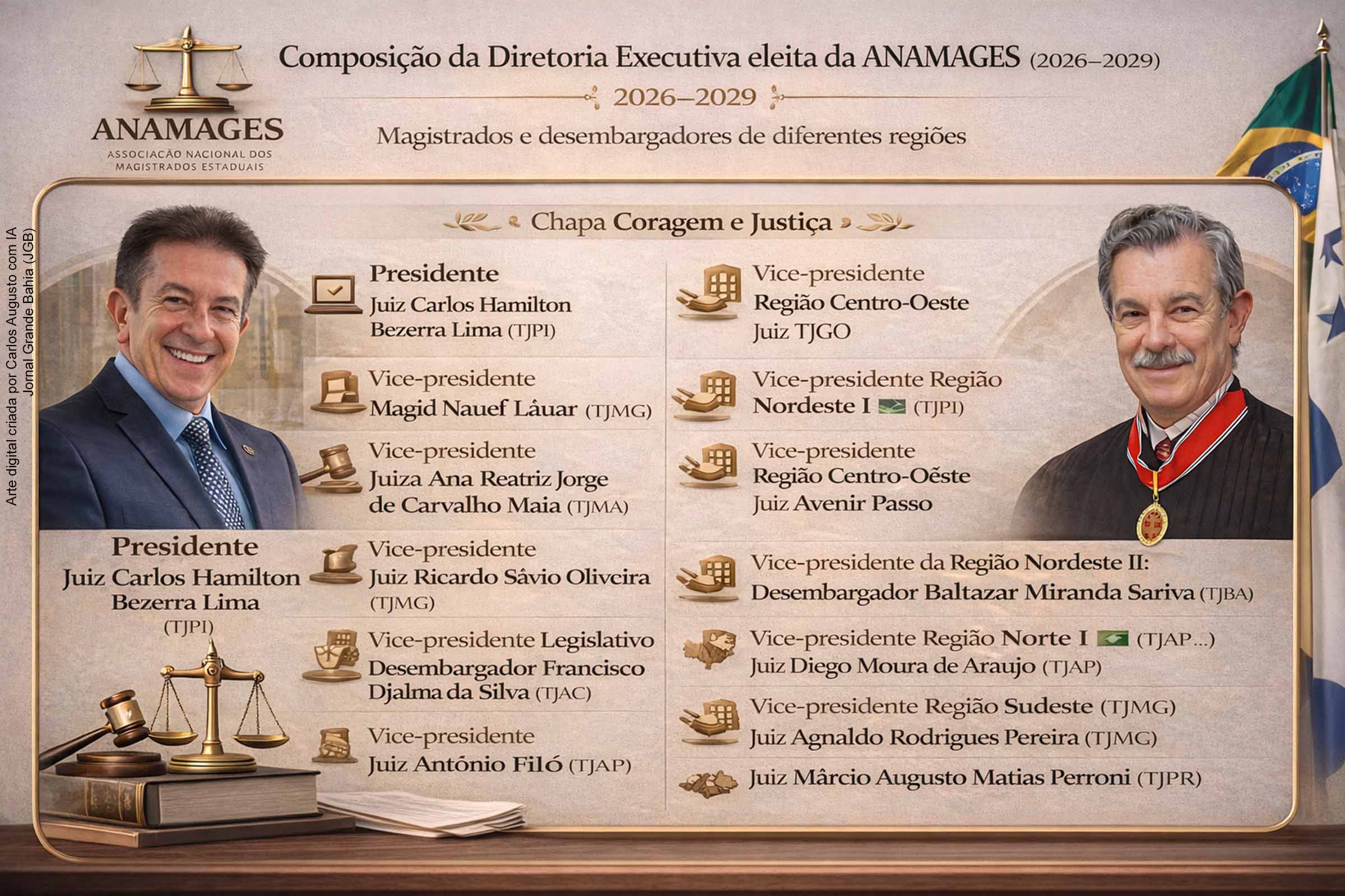 Desembargador do TJBA Baltazar Miranda Saraiva integra direção nacional da ANAMAGES; juiz Carlos Hamilton foi reconduzido à presidência com 98,1% dos votos