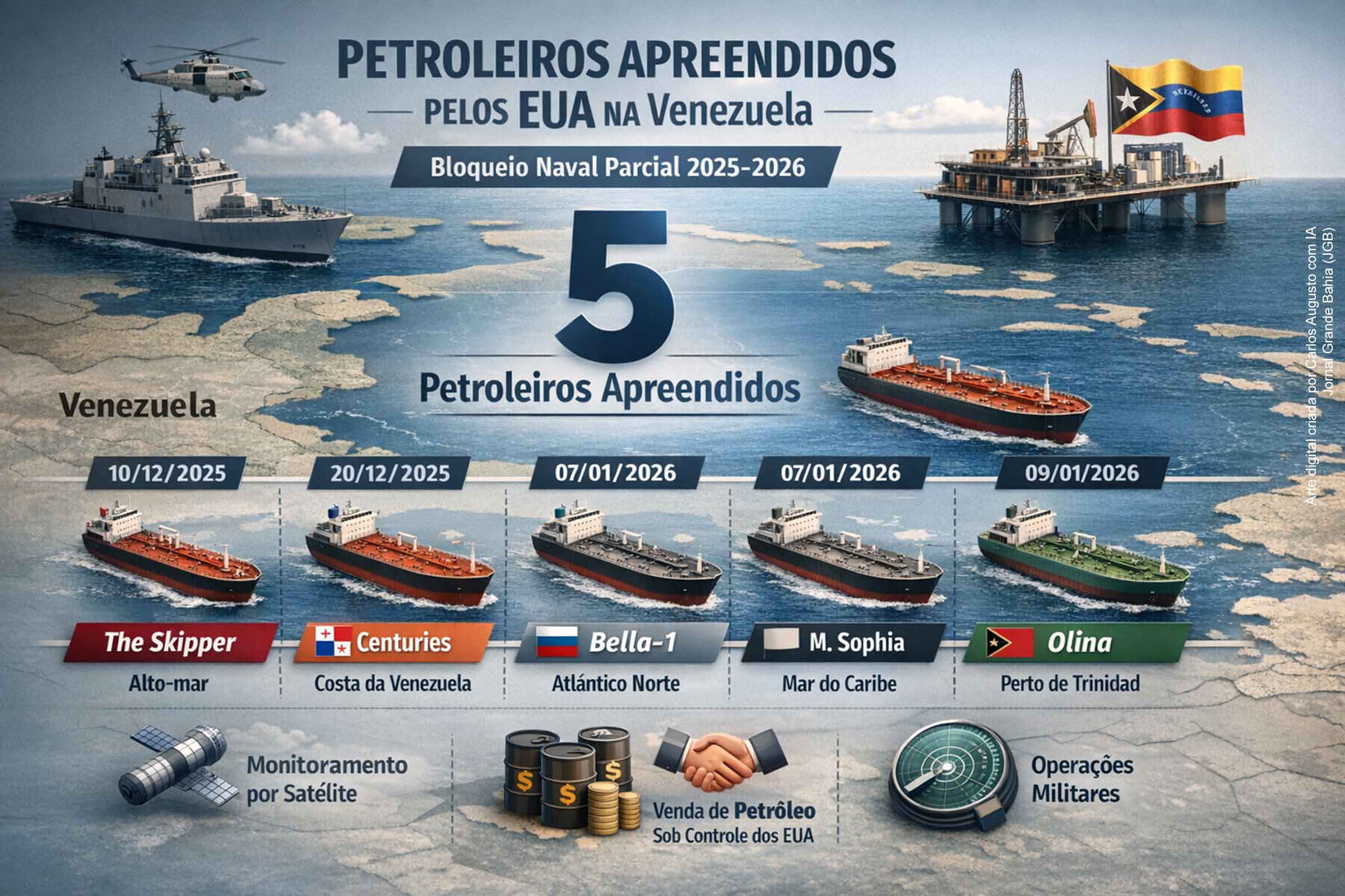 EUA apreendem quinto petroleiro no Caribe em meio a bloqueio naval contra exportações de petróleo da Venezuela